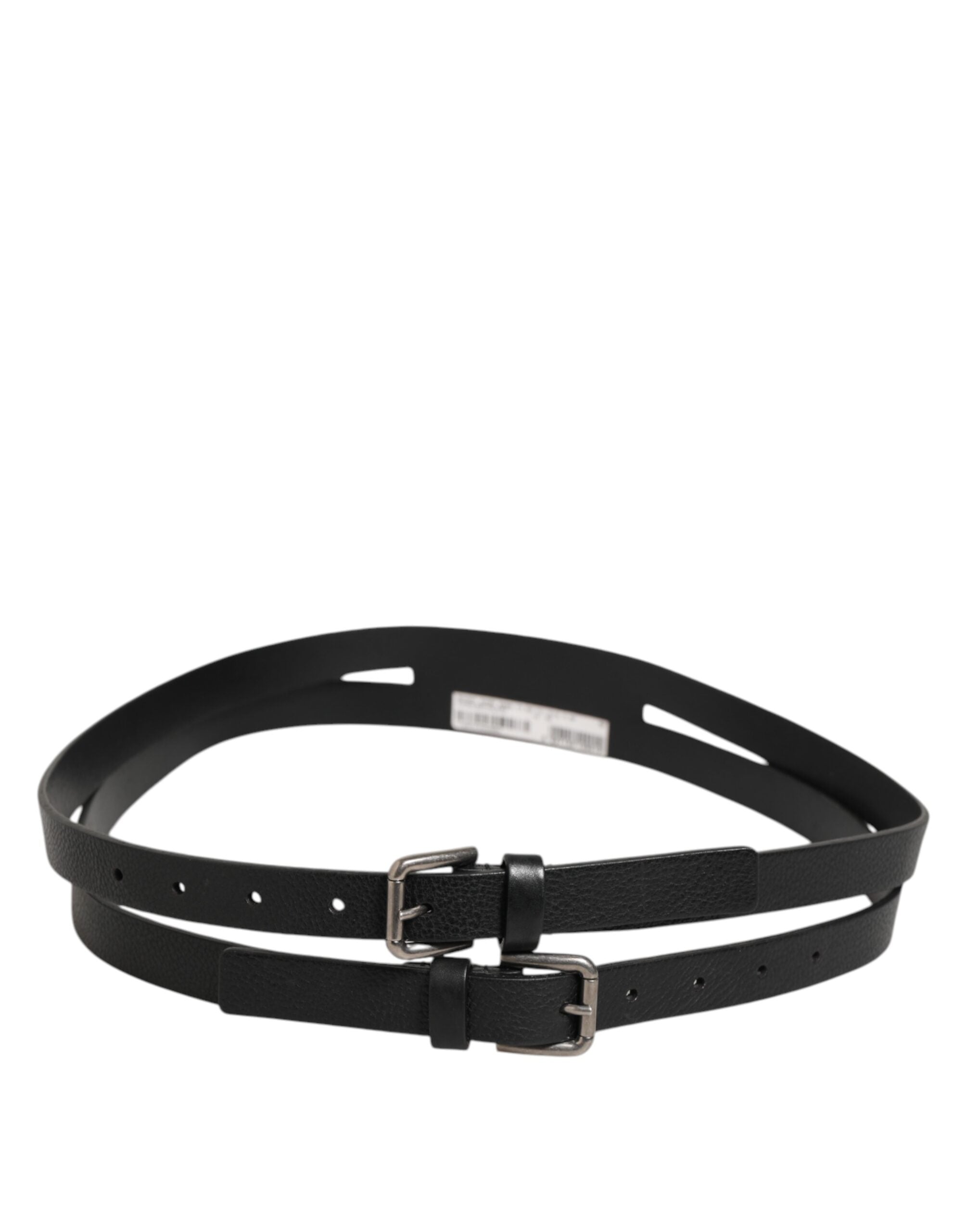 Dolce & Gabbana Black Double Strap Leather Gold Buckle Men's Belt