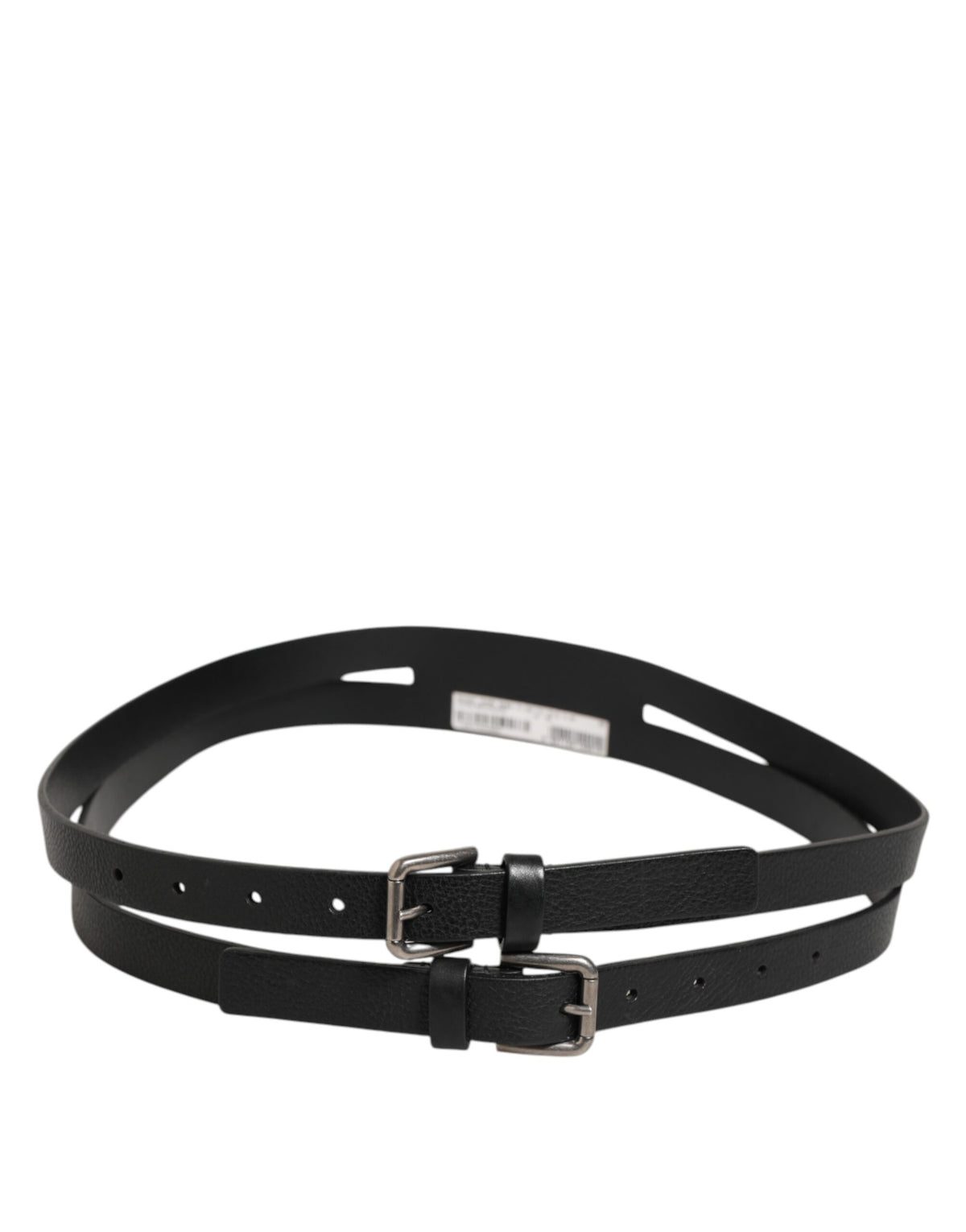 Dolce & Gabbana Black Double Strap Leather Gold Buckle Men's Belt
