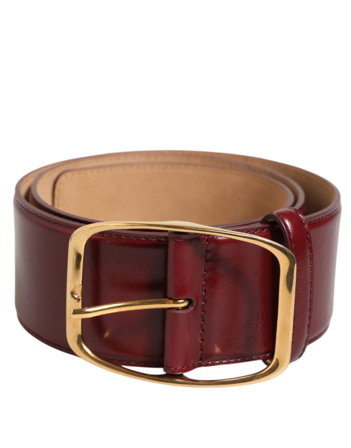 Dolce & Gabbana Burgundy Leather Gold Metal Buckle Women Women's Belt