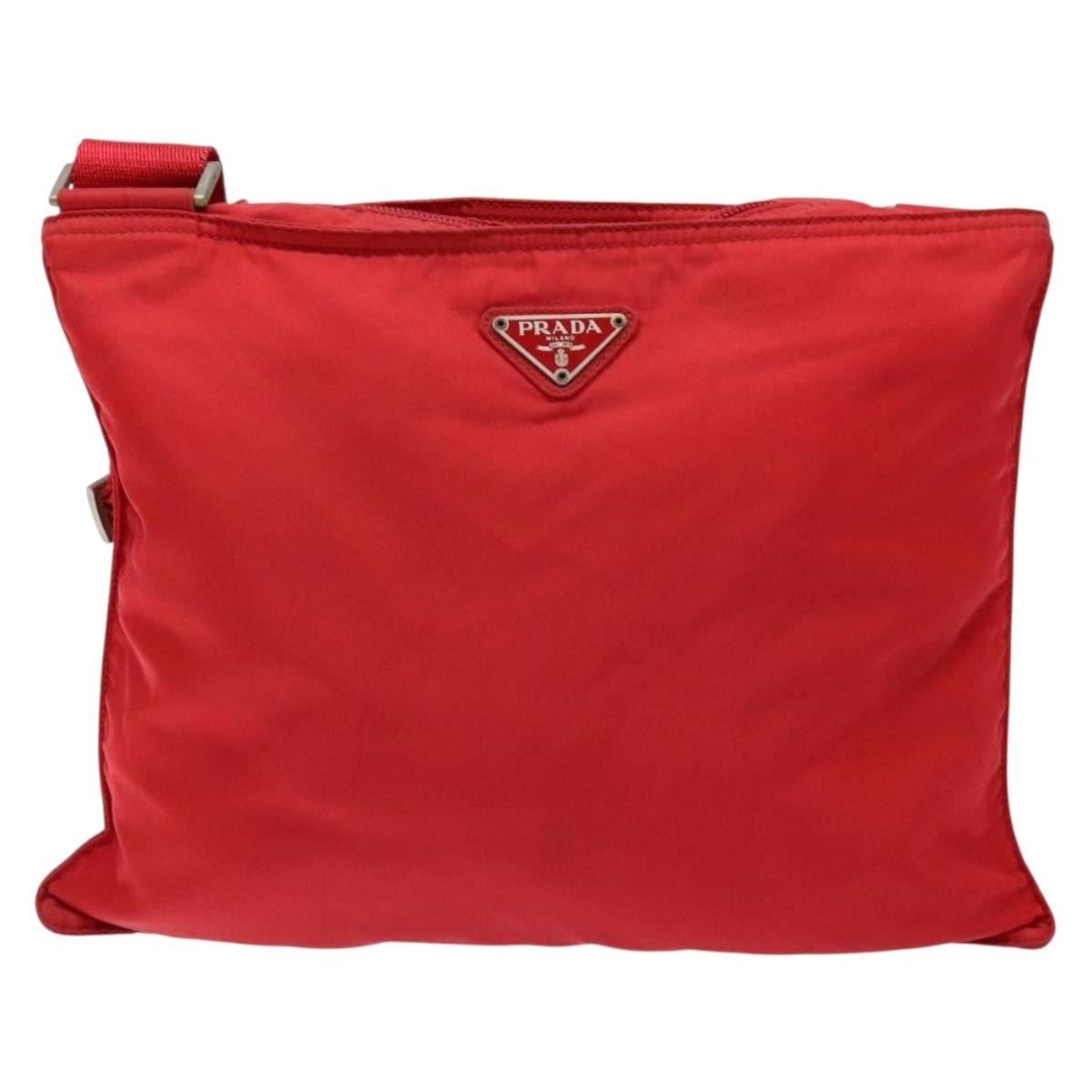 Prada Flat Messenger Tessuto Red Nylon Bag (Pre-Owned)