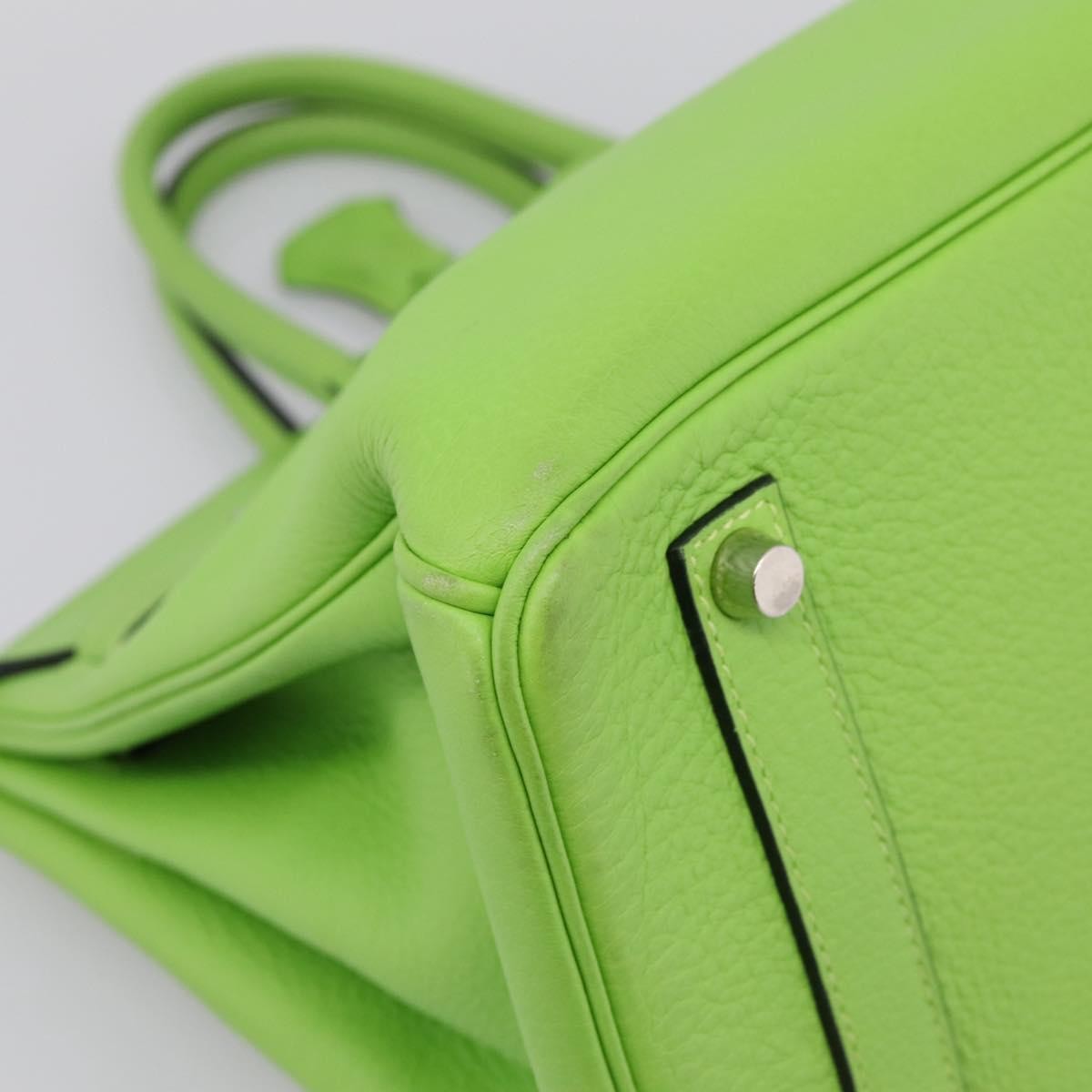 Hermes Birkin Green Clemence With Palladium Hardware Green Leather Handbag (Pre-Owned)