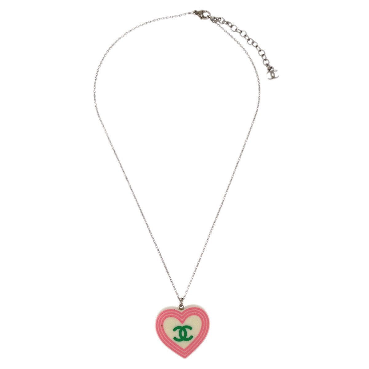 Chanel Cc Heart Pendant Metal And Enamel Silver Silver_Plated Necklace Jewelry (Pre-Owned)