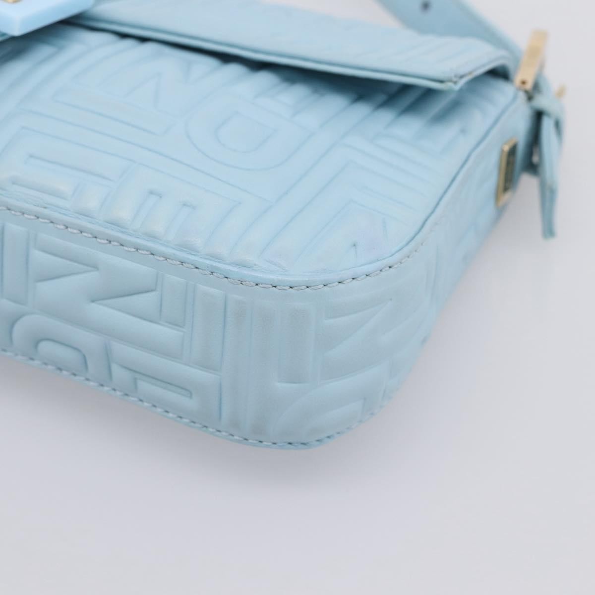 Fendi Mamma Baguette Zucchino Canvas Blue Leather Shoulder Bag Bag (Pre-Owned)