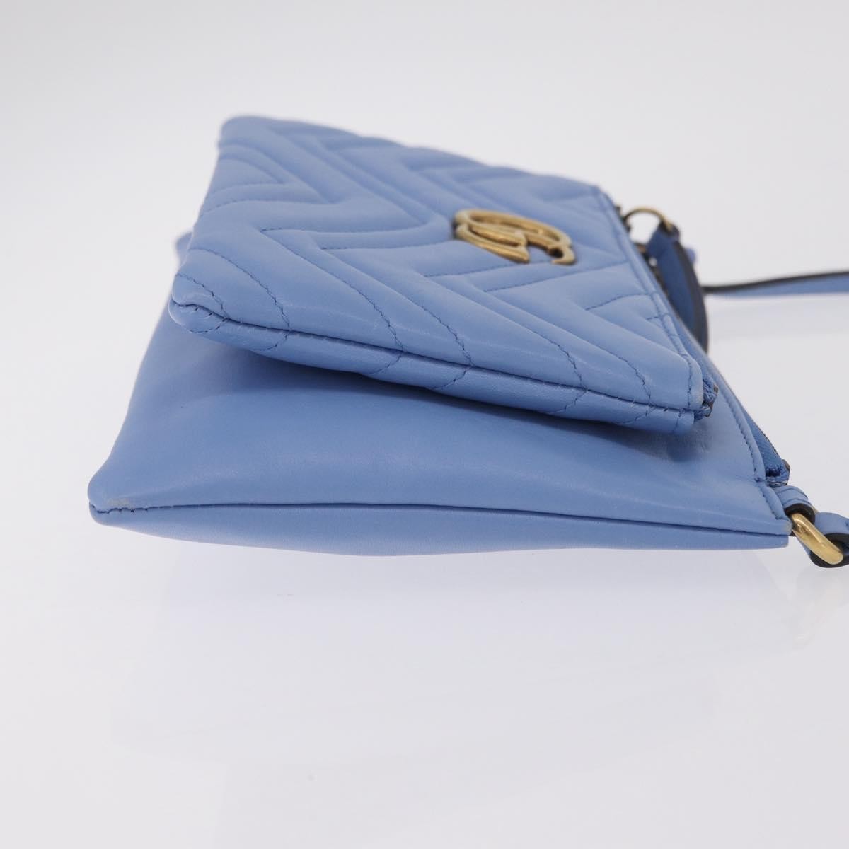 Gucci Gg Marmont Double Matelasse Leather Blue Leather Crossbody Bag Bag (Pre-Owned)