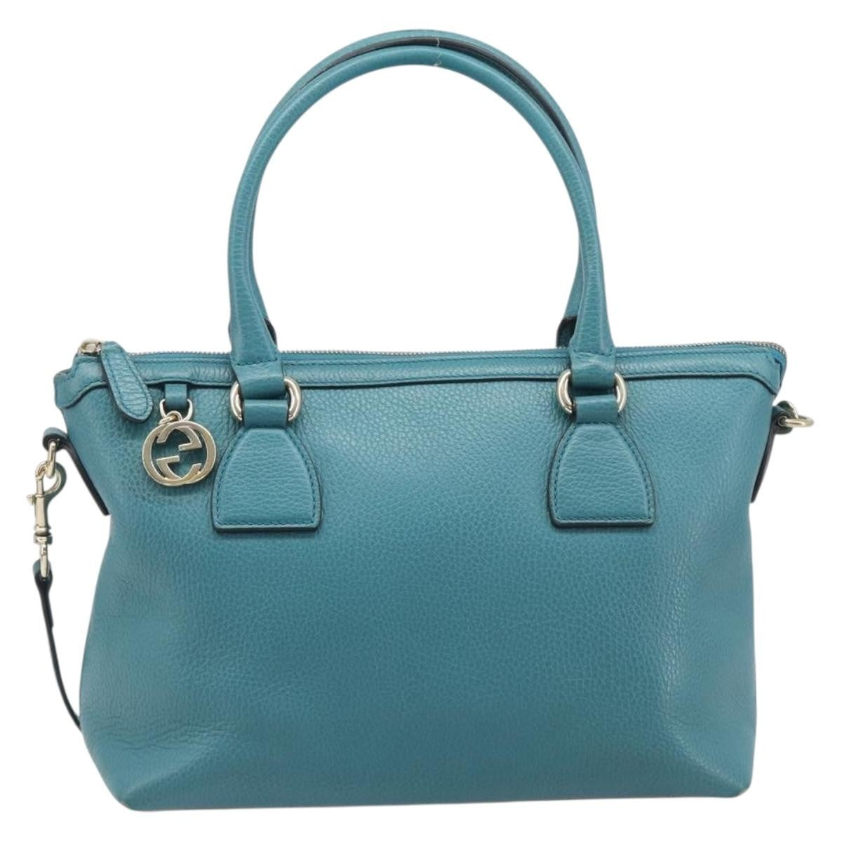 Gucci Gg Charm Convertible Dome Satchel Leather Blue Leather Handbag (Pre-Owned)