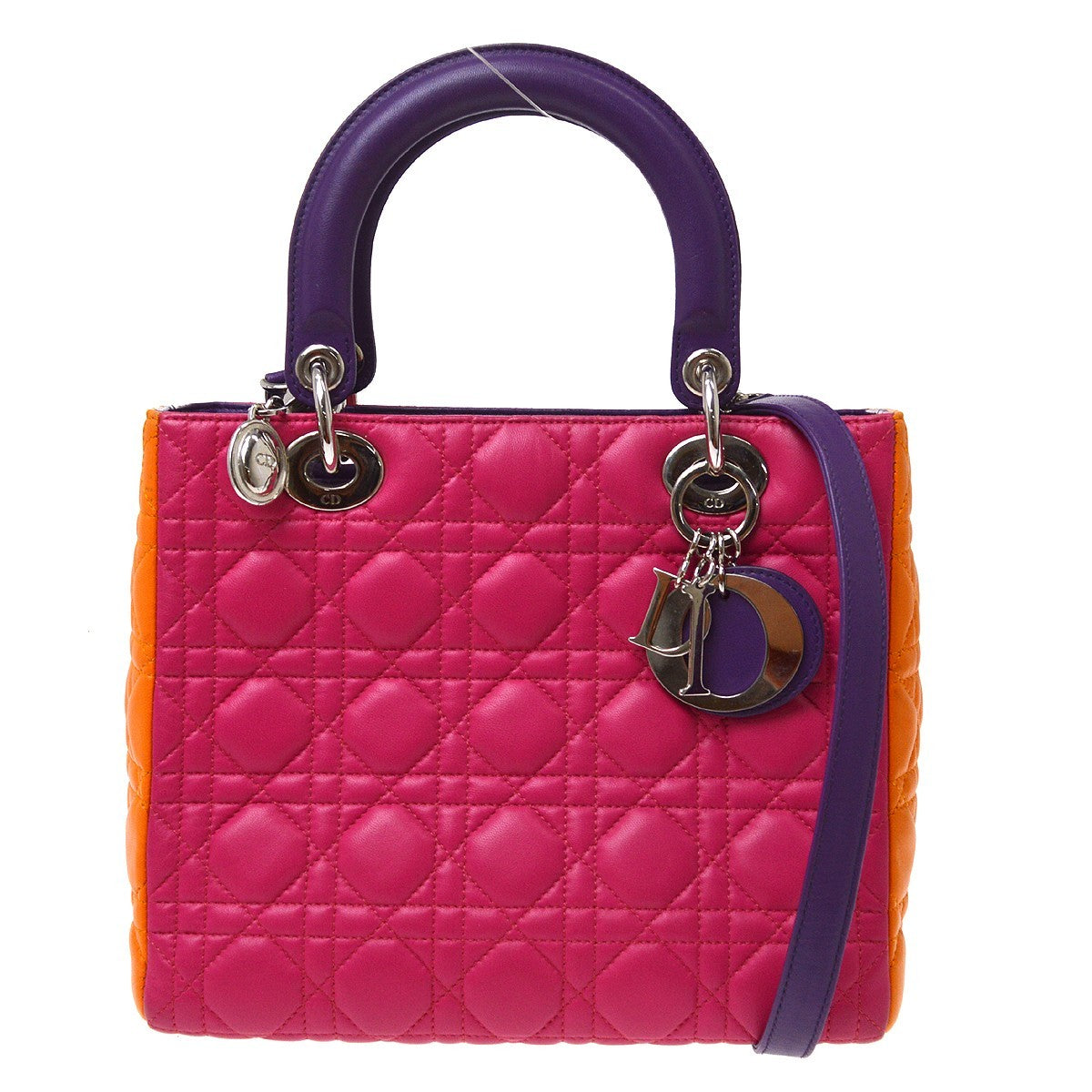 Christian Dior Tricolor Lady Dior Cannage Quilt Leather Multicolour Leather Handbag (Pre-Owned)