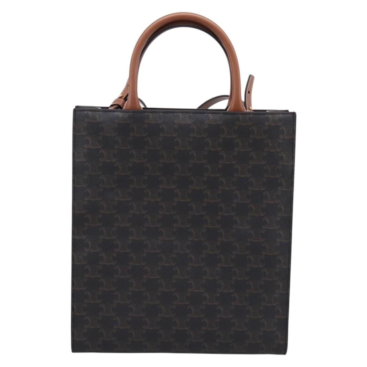 Celine Vertical Cabas Tote Triomphe Coated Canvas Brown Canvas Tote Bag Bag (Pre-Owned)