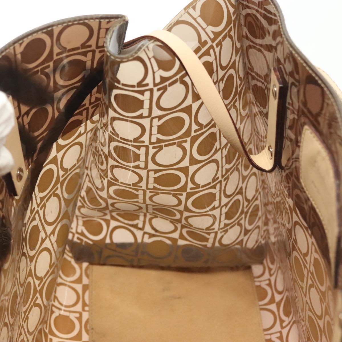 Salvatore Ferragamo Gancini Tote Vinyl Brown Synthetic Tote Bag Bag (Pre-Owned)