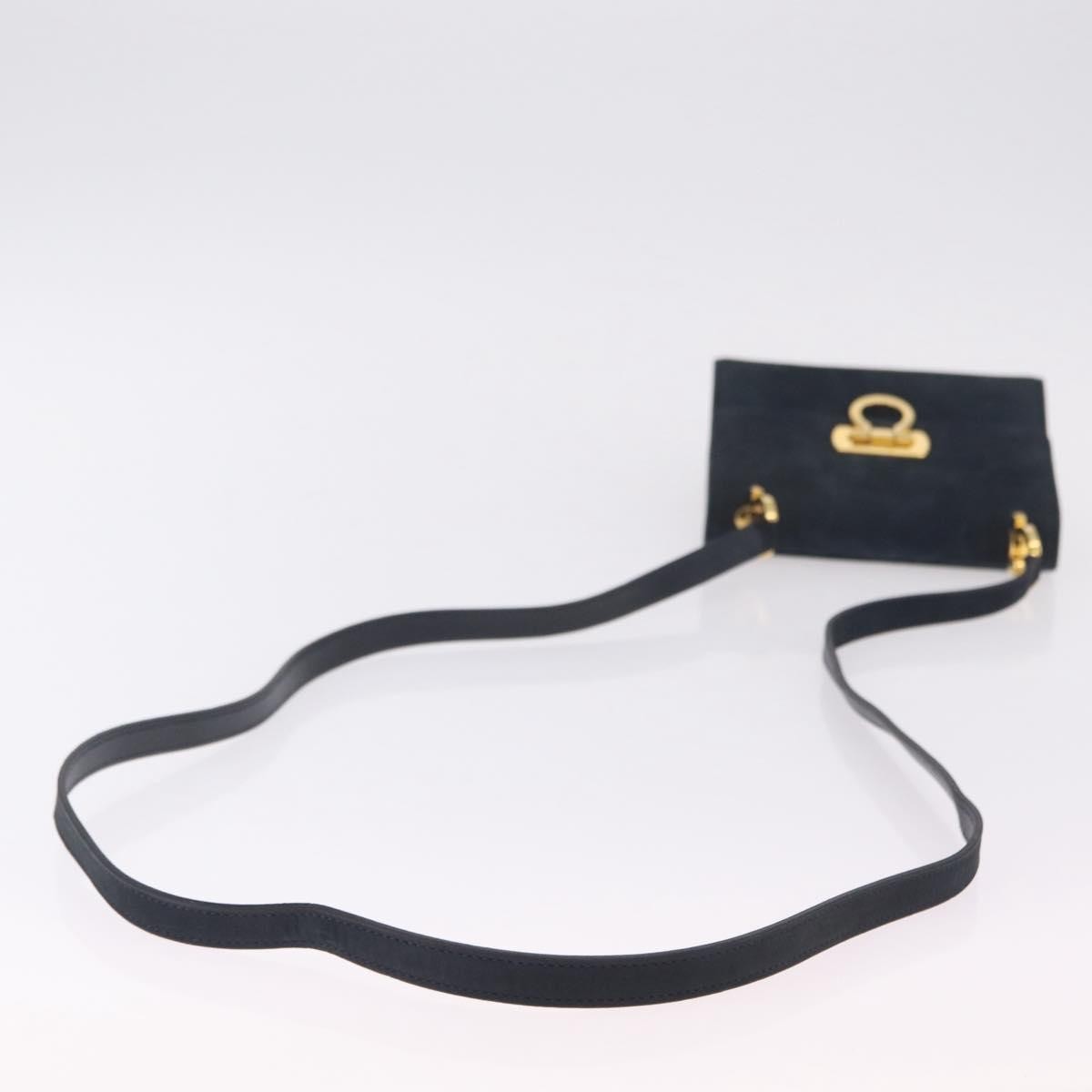 Salvatore Ferragamo Gancini Flap Suede Navy Suede Shoulder Bag Bag (Pre-Owned)