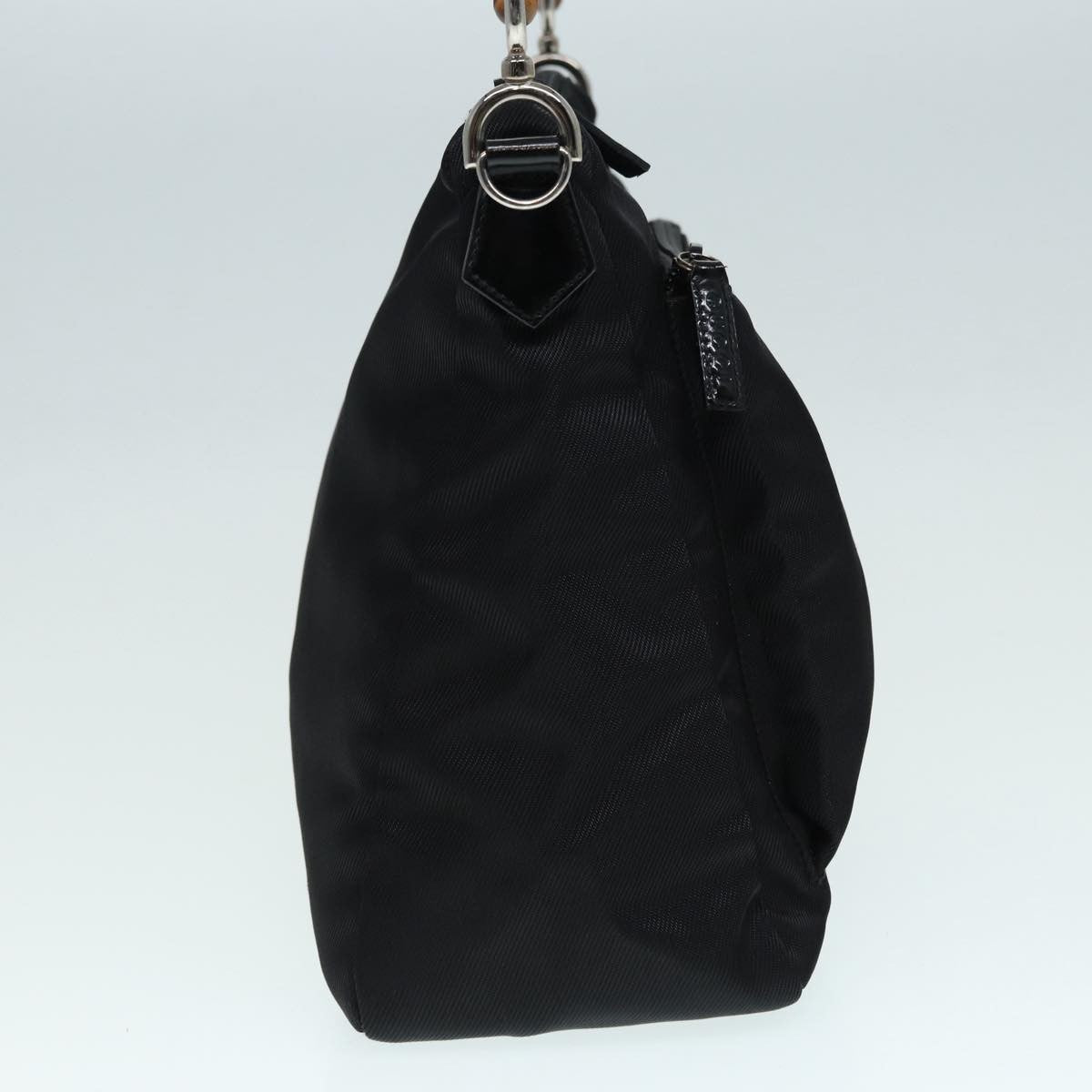 Gucci Vintage Bamboo Handle Nylon Black Nylon Handbag (Pre-Owned)