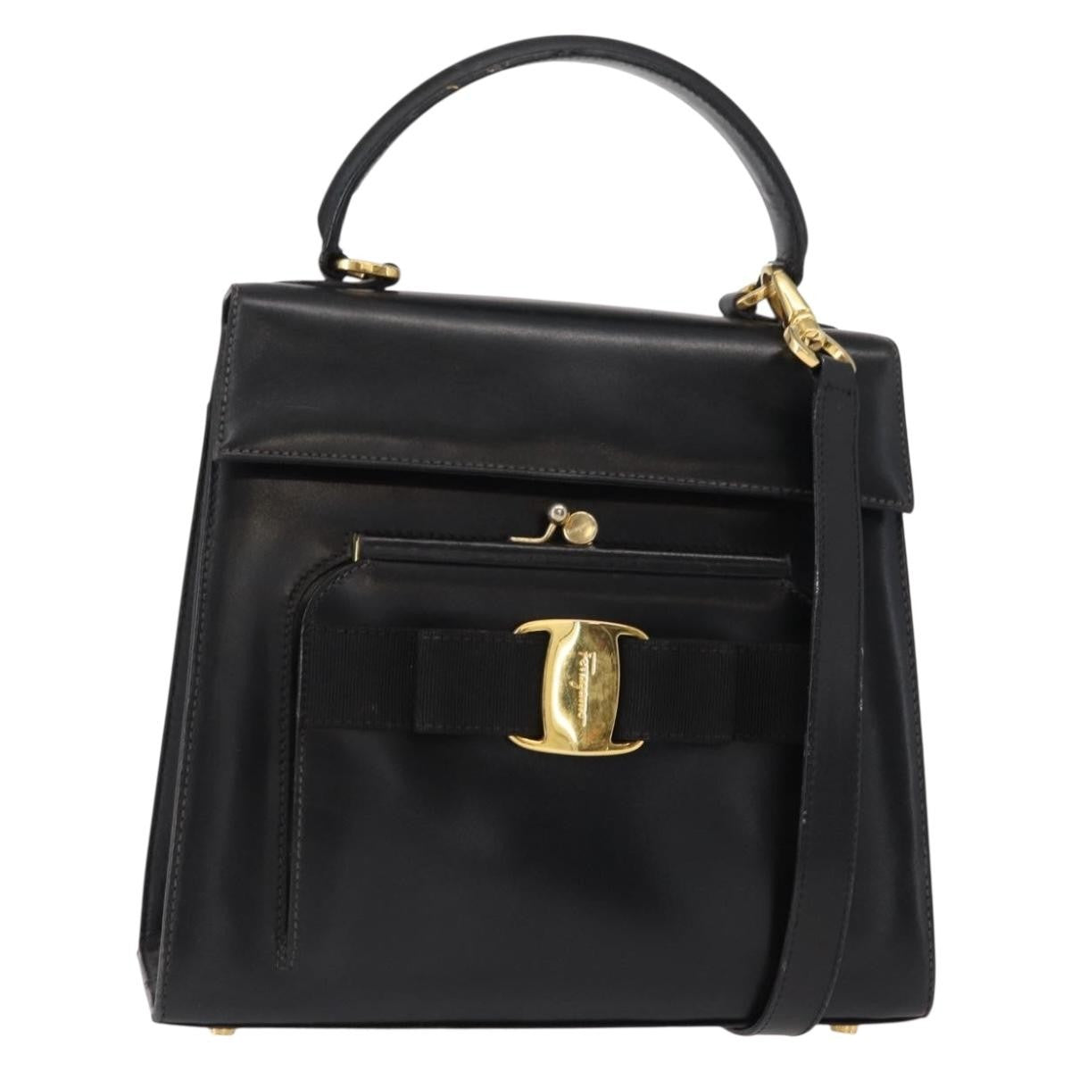 Salvatore Ferragamo Vintage Vara Bow Top Handle Leather Black Leather Handbag (Pre-Owned)