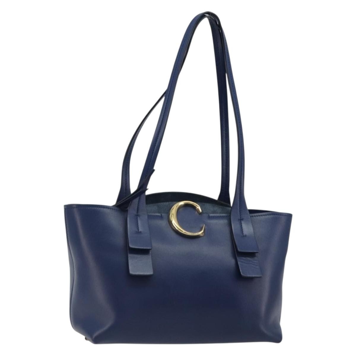 Chloe C Zipped Leather Blue Leather Tote Bag Bag (Pre-Owned)