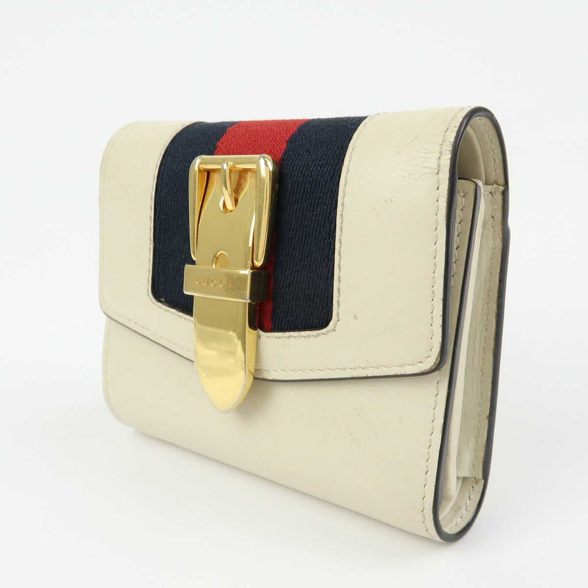 Gucci Sylvie Compact Leather Beige Leather Wallets Accessory (Pre-Owned)
