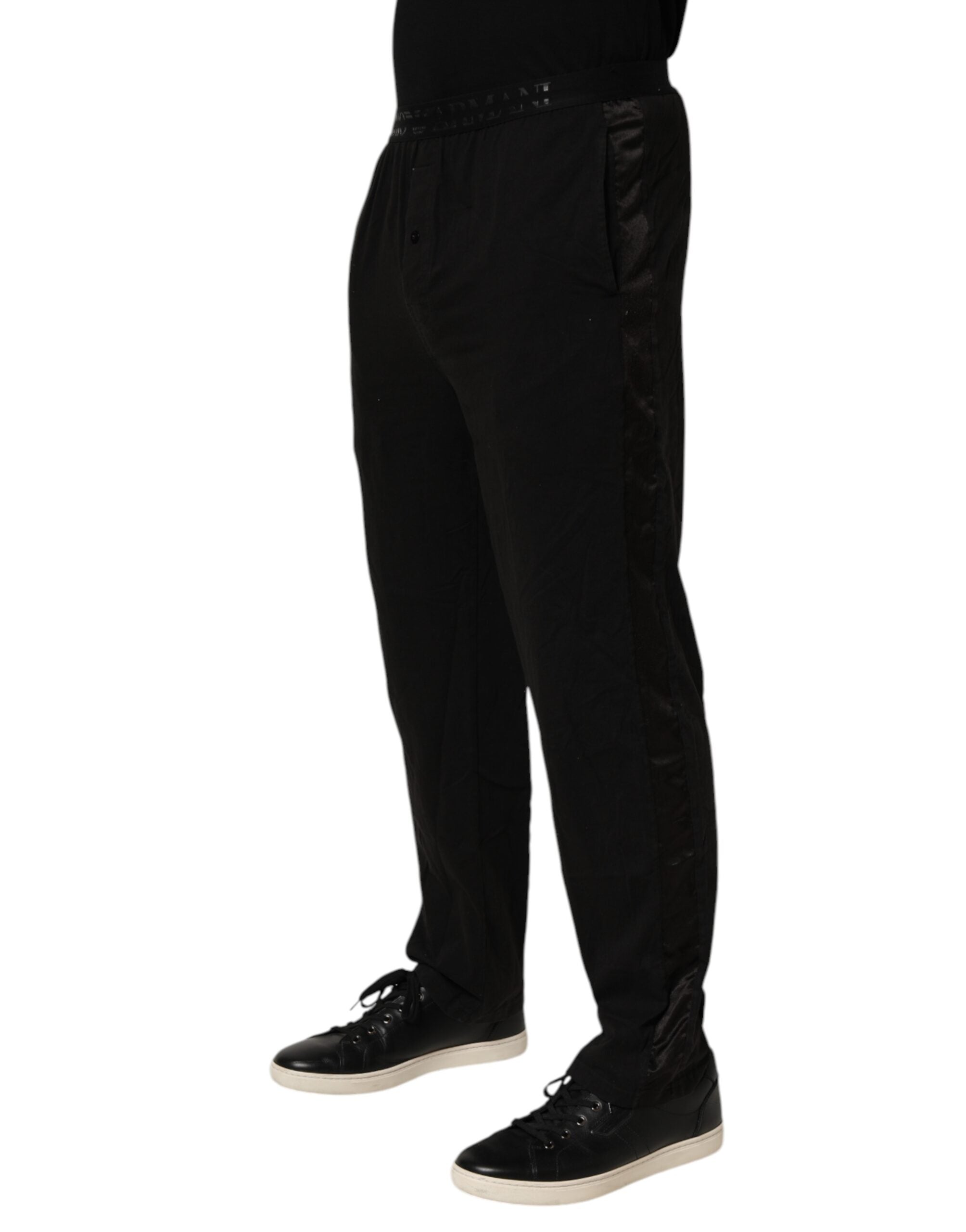 Emporio Armani Black Cotton Blend Logo Waistband Trouser Men's Pants (Pre-Owned)