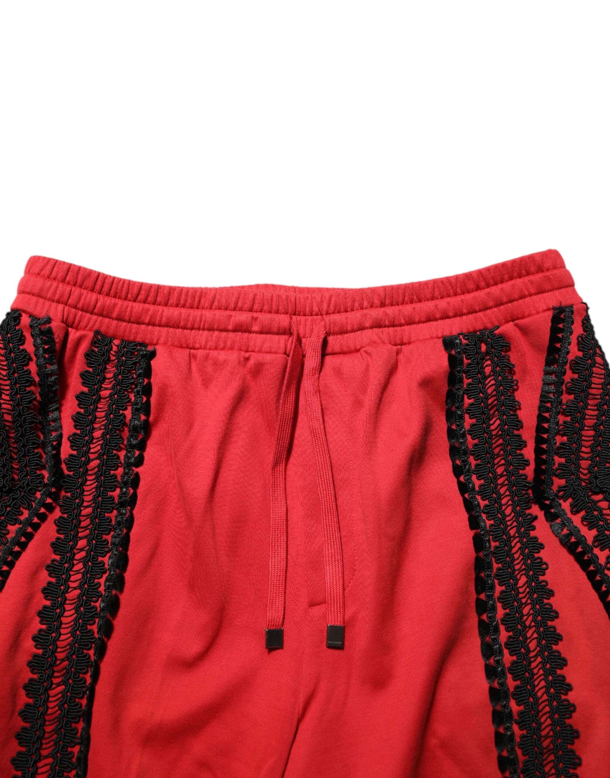 Dolce & Gabbana Red Embroidered Casual Cropped Trouser Men's Pants