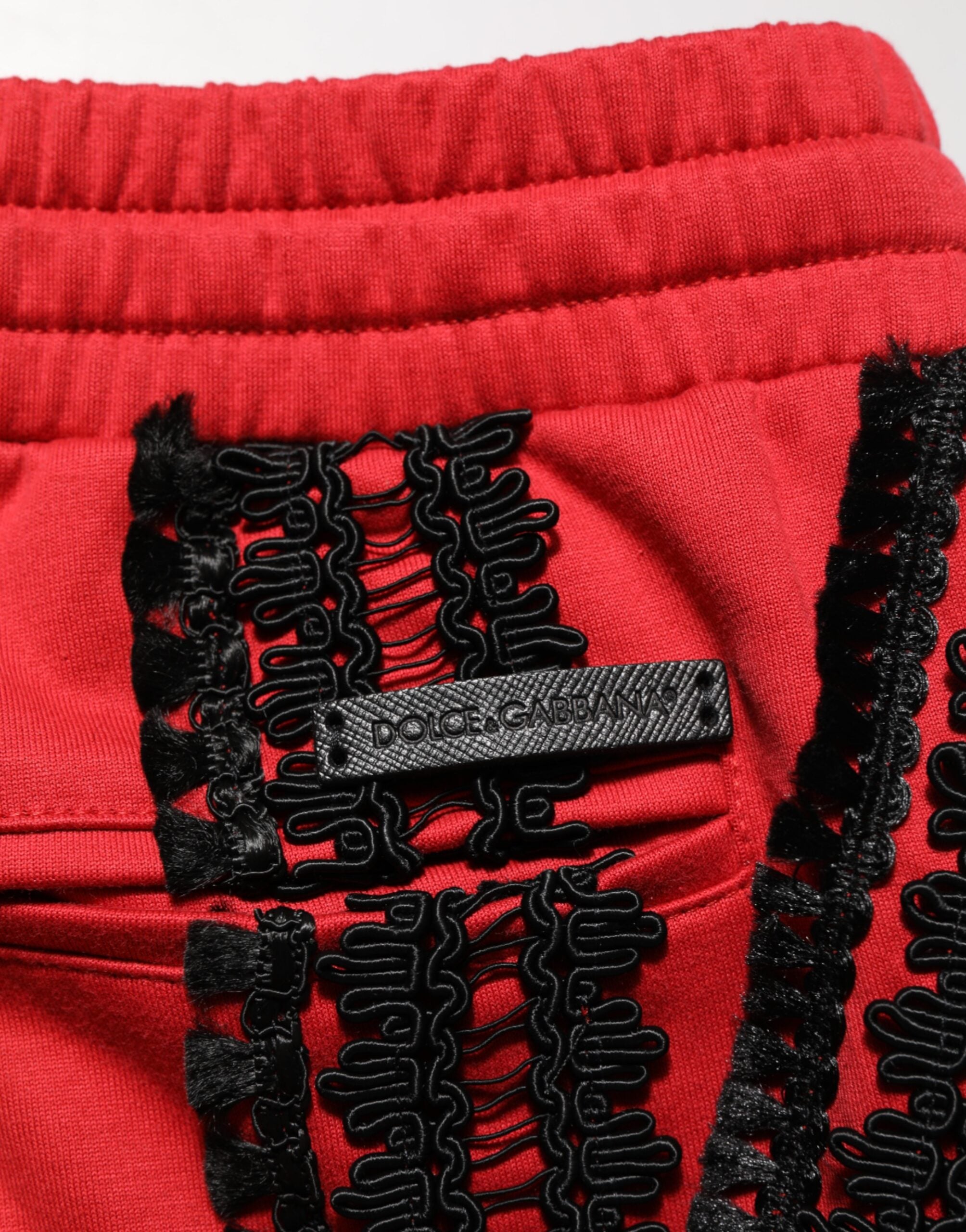 Dolce & Gabbana Red Embroidered Casual Cropped Trouser Men's Pants