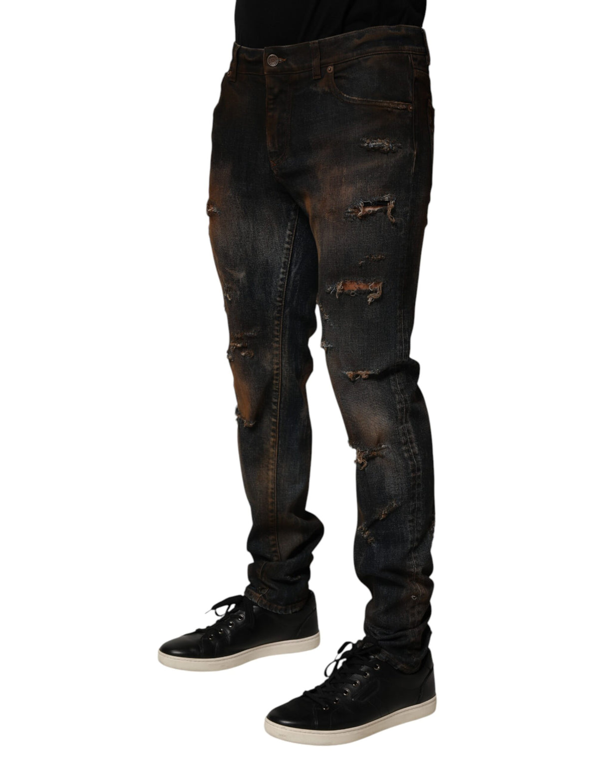 Dolce & Gabbana Black Cotton Skinny Tattered Men Denim Men's Jeans