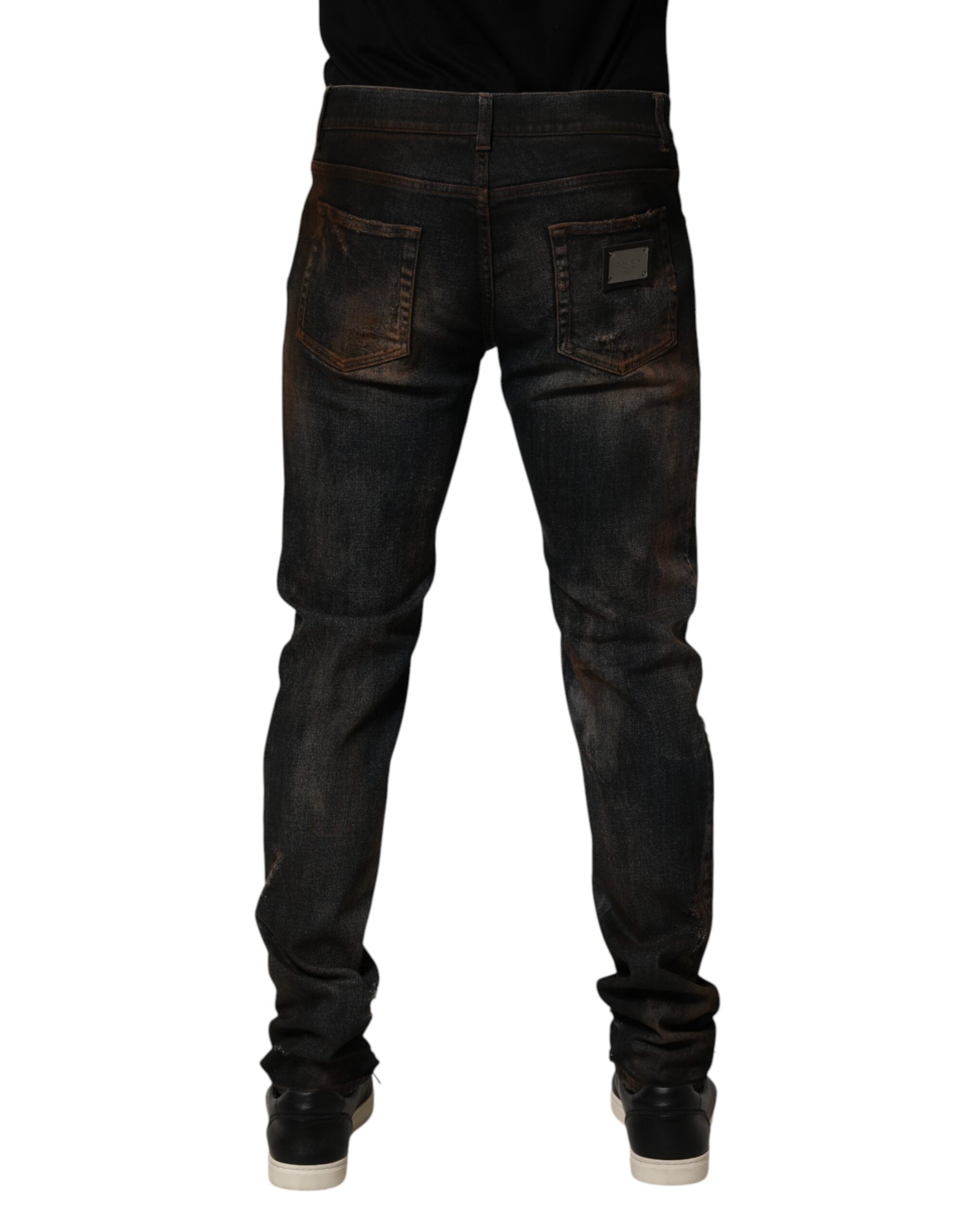 Dolce & Gabbana Black Cotton Skinny Tattered Men Denim Men's Jeans