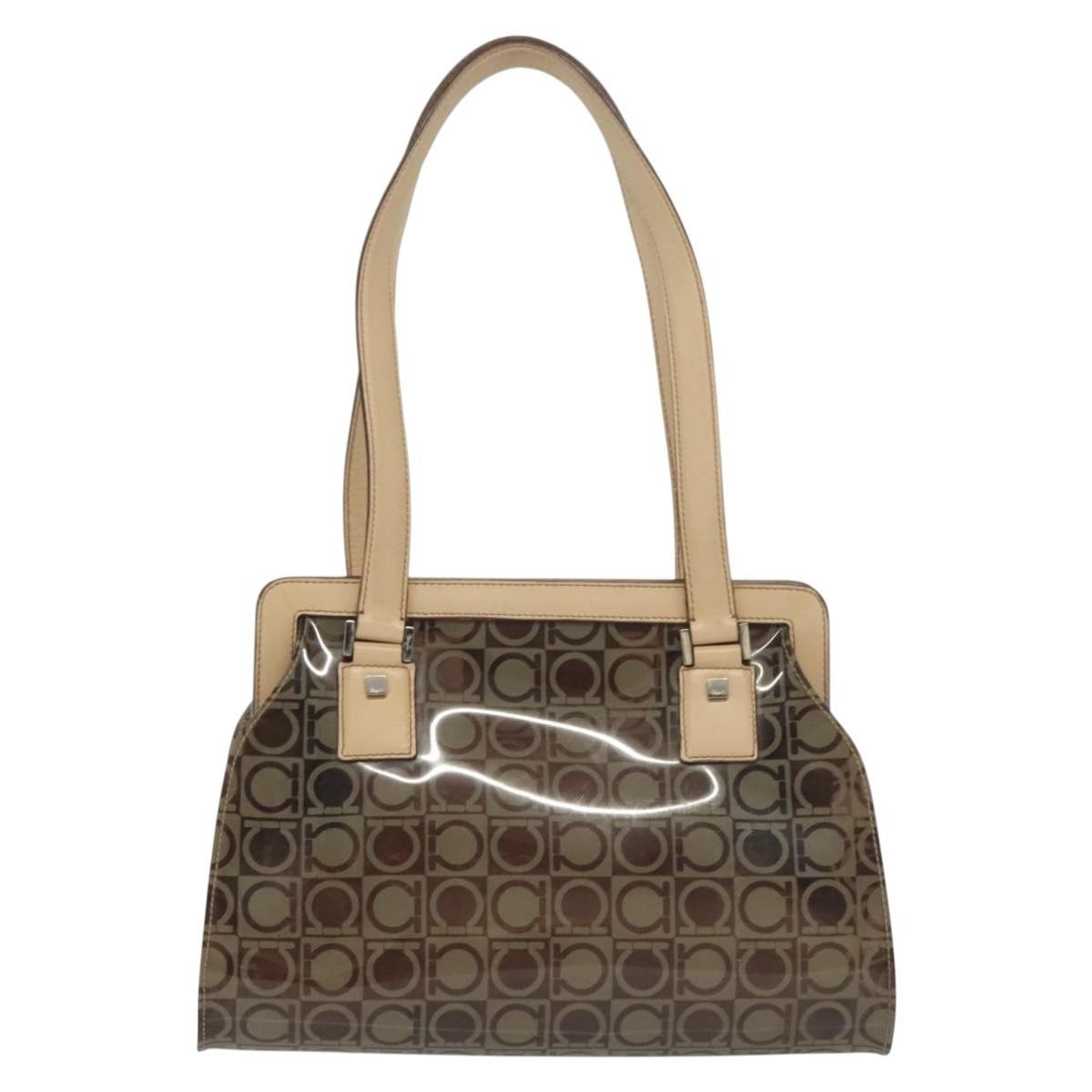 Salvatore Ferragamo Gancini Tote Vinyl Brown Plastic Tote Bag Bag (Pre-Owned)