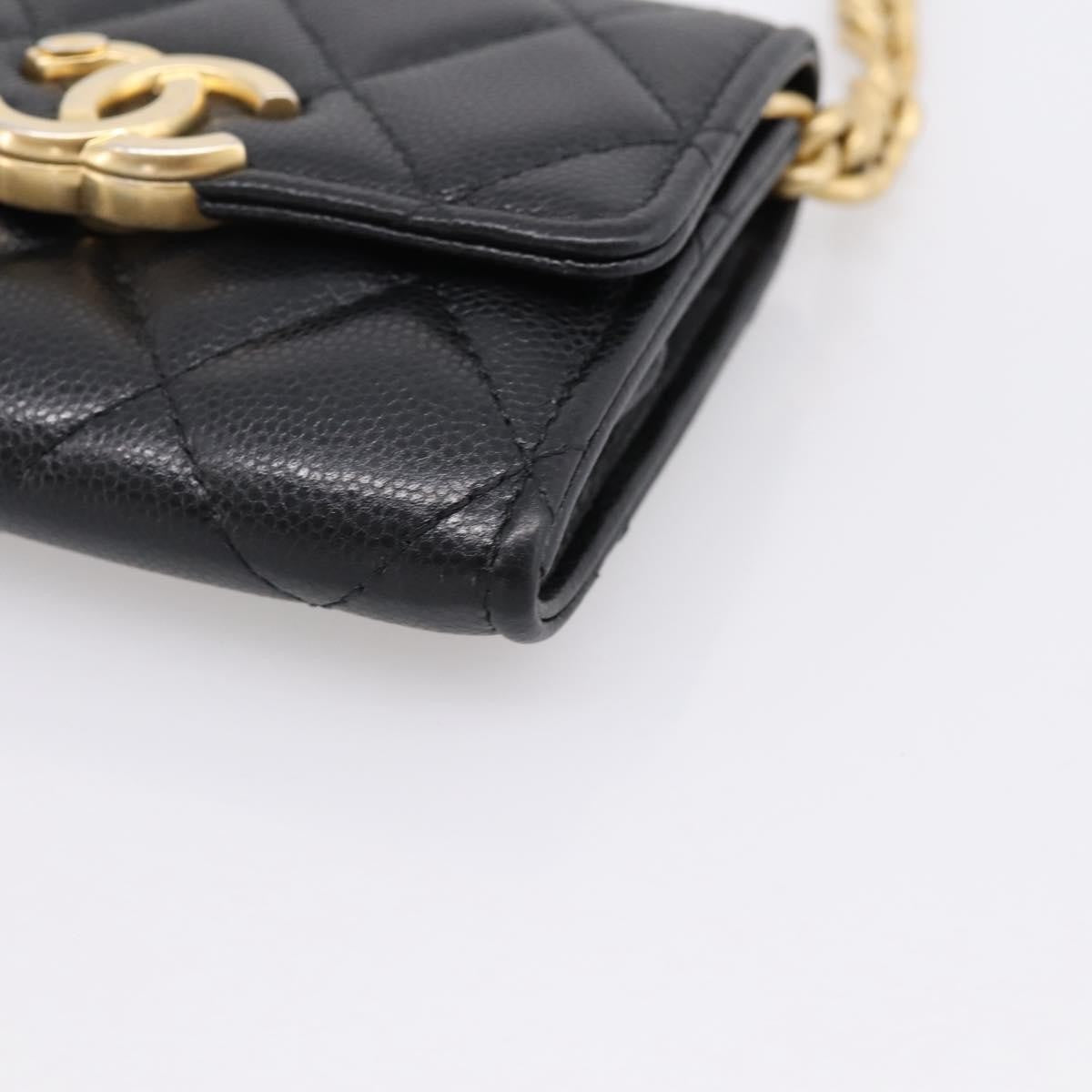 Chanel Plate Logo Cc Flap Card Holder On Chain Quilted Caviar Black Leather Clutche & Pouche Bag (Pre-Owned)