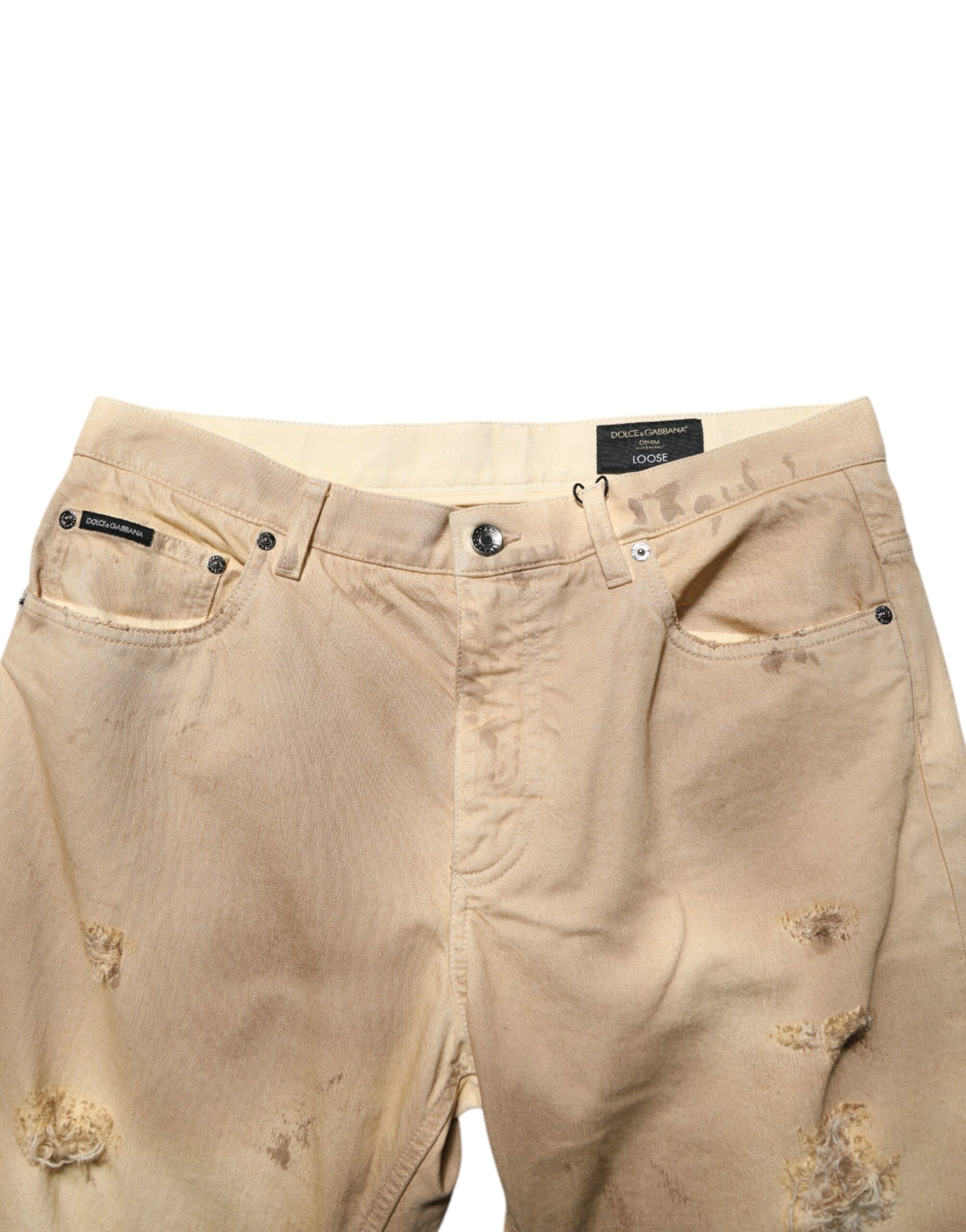 Dolce & Gabbana Beige Cotton Loose Tattered Men Denim Men's Jeans