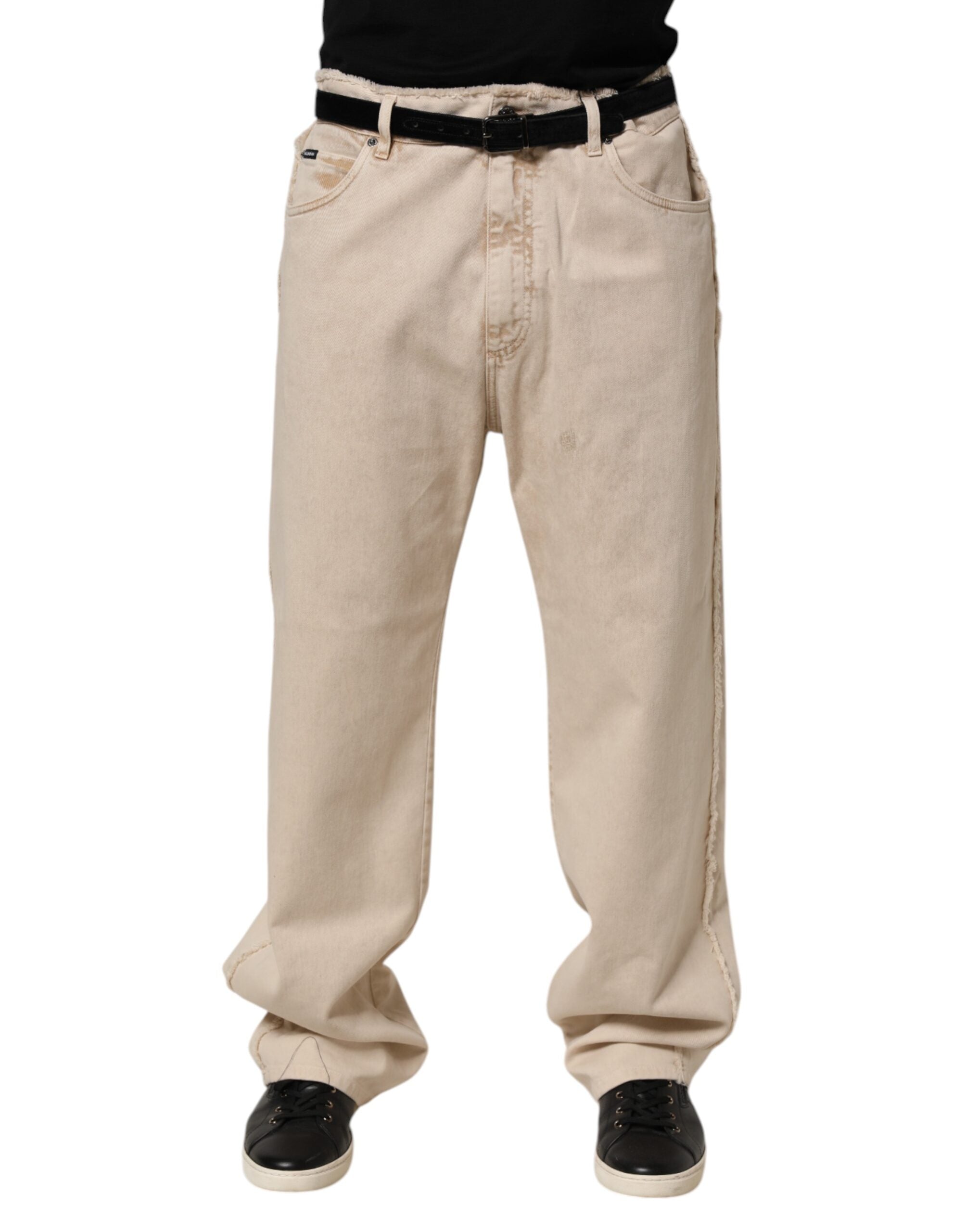 Dolce & Gabbana Beige Cotton Straight Denim Trouser Men's Jeans