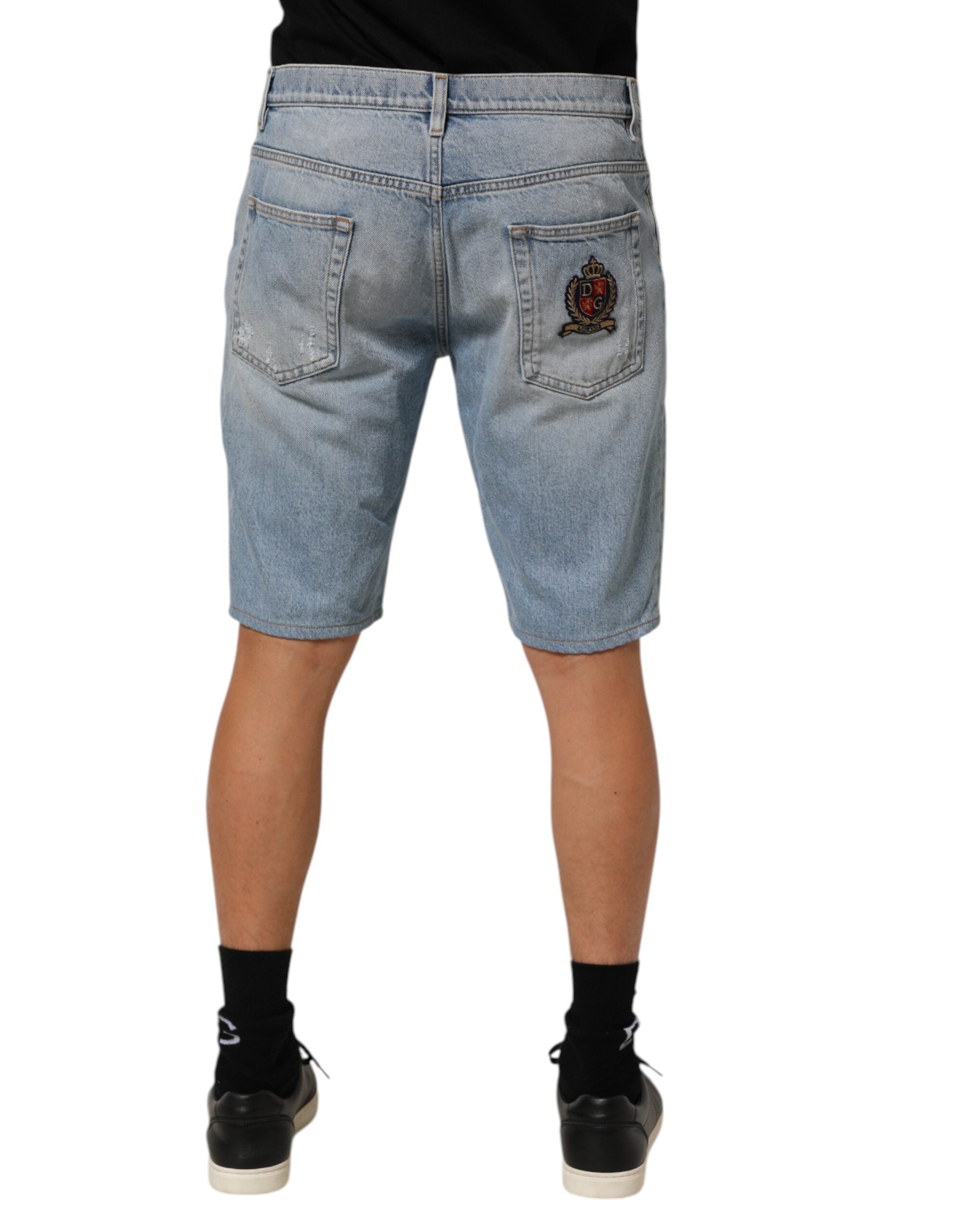 Dolce & Gabbana Blue Cotton Distressed Denim Bermuda Men's Shorts