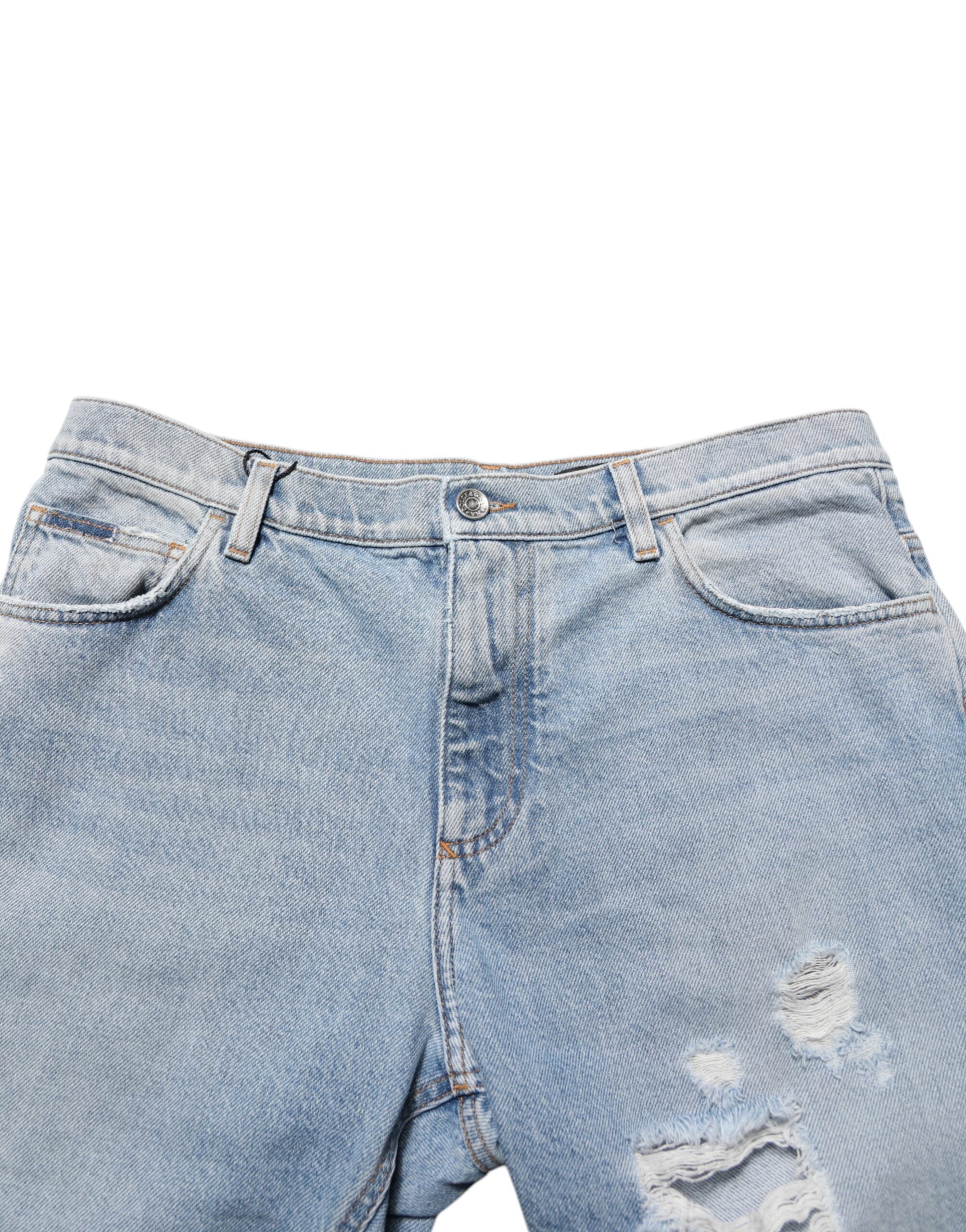 Dolce & Gabbana Blue Cotton Distressed Denim Bermuda Men's Shorts