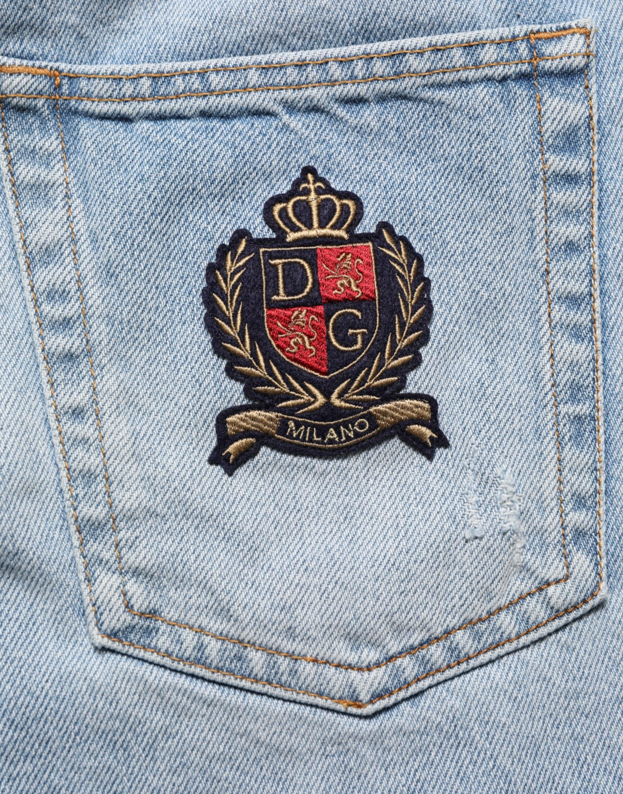 Dolce & Gabbana Blue Cotton Distressed Denim Bermuda Men's Shorts