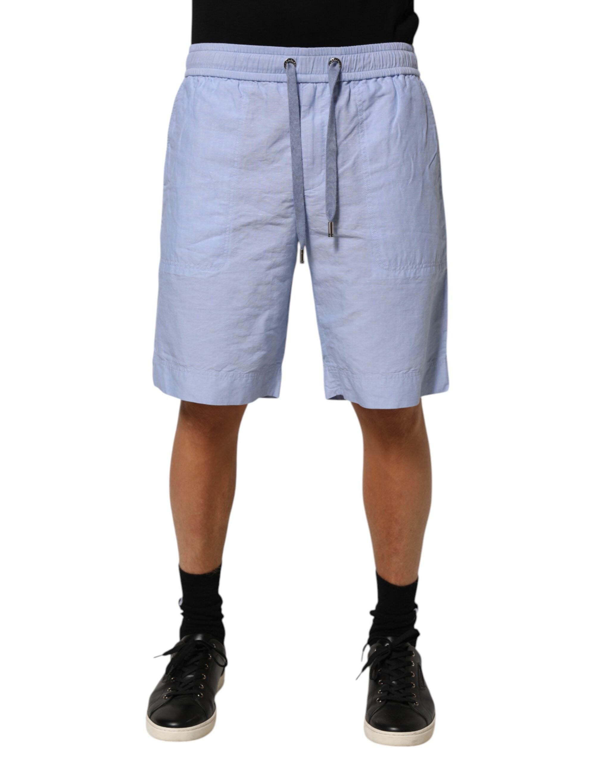 Dolce & Gabbana Light Blue Linen Mid Waist Men Bermuda Men's Shorts (Pre-Owned)