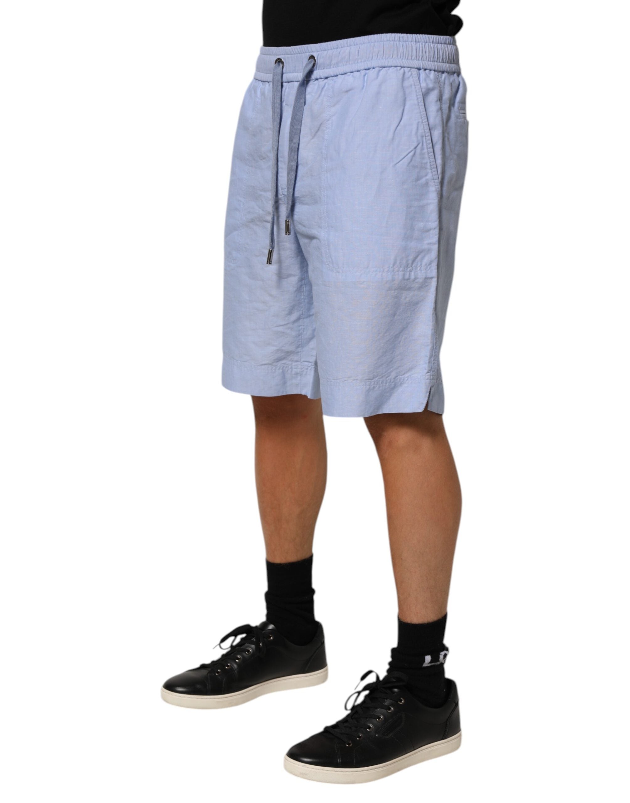 Dolce & Gabbana Light Blue Linen Mid Waist Men Bermuda Men's Shorts (Pre-Owned)