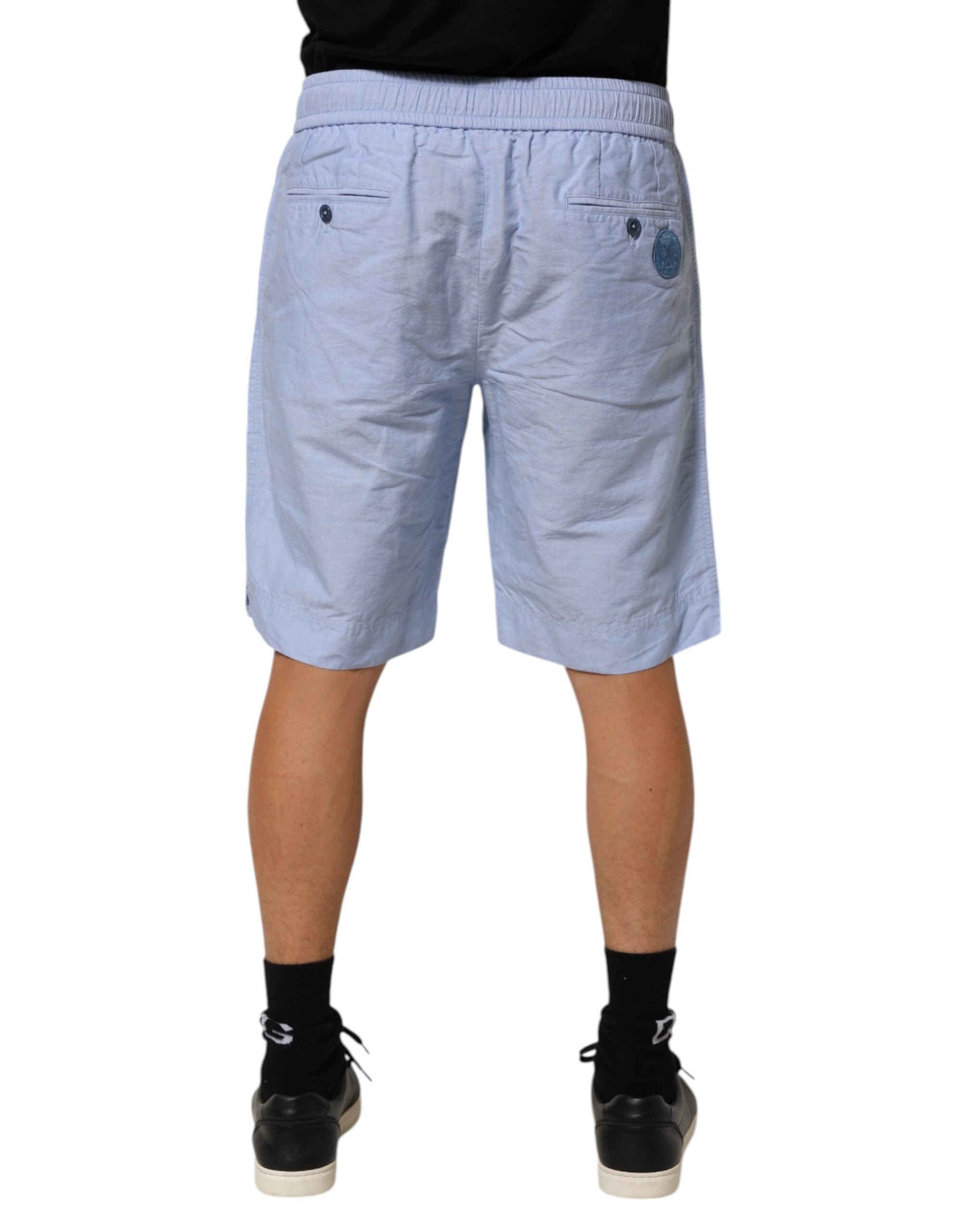 Dolce & Gabbana Light Blue Linen Mid Waist Men Bermuda Men's Shorts (Pre-Owned)