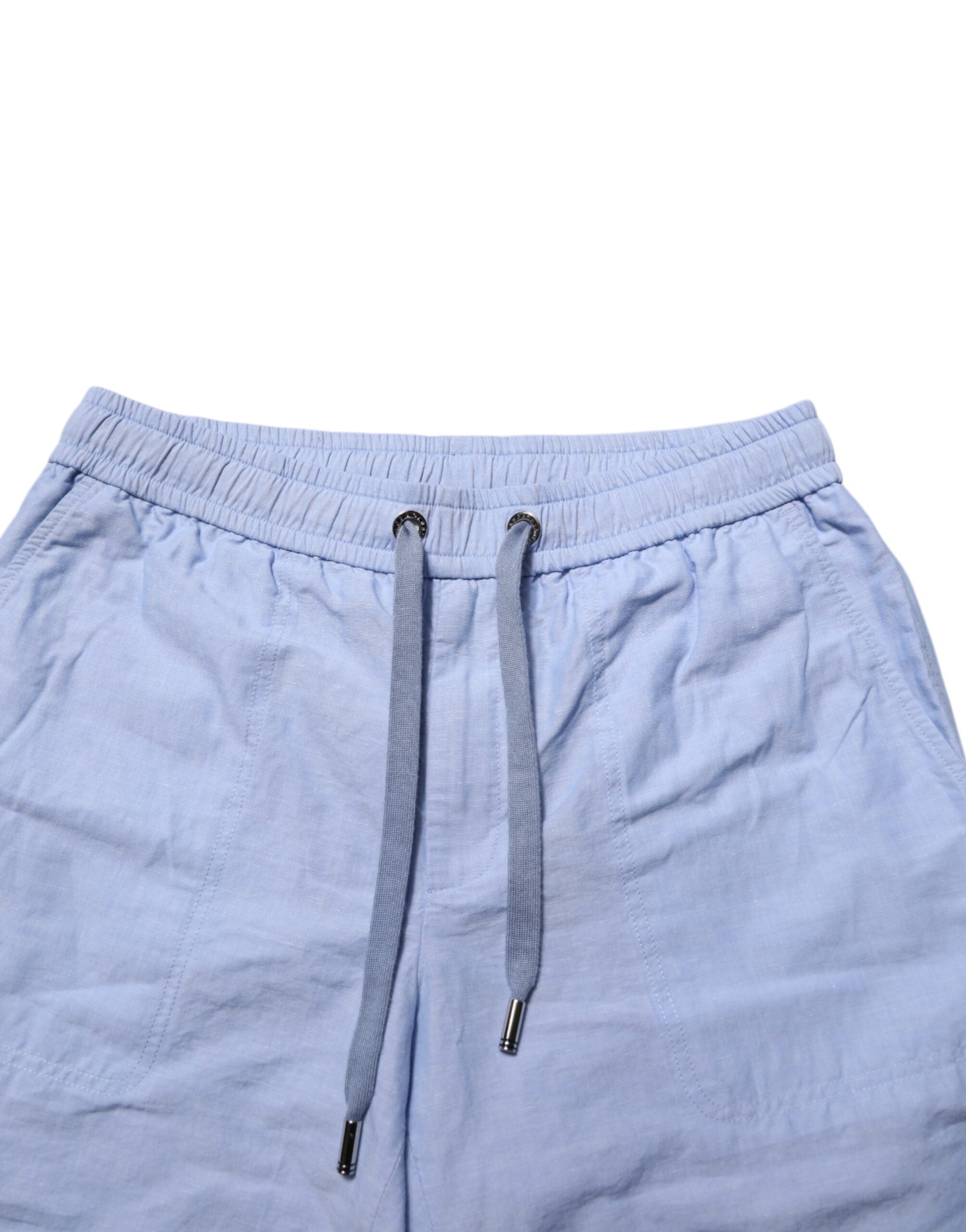 Dolce & Gabbana Light Blue Linen Mid Waist Men Bermuda Men's Shorts (Pre-Owned)
