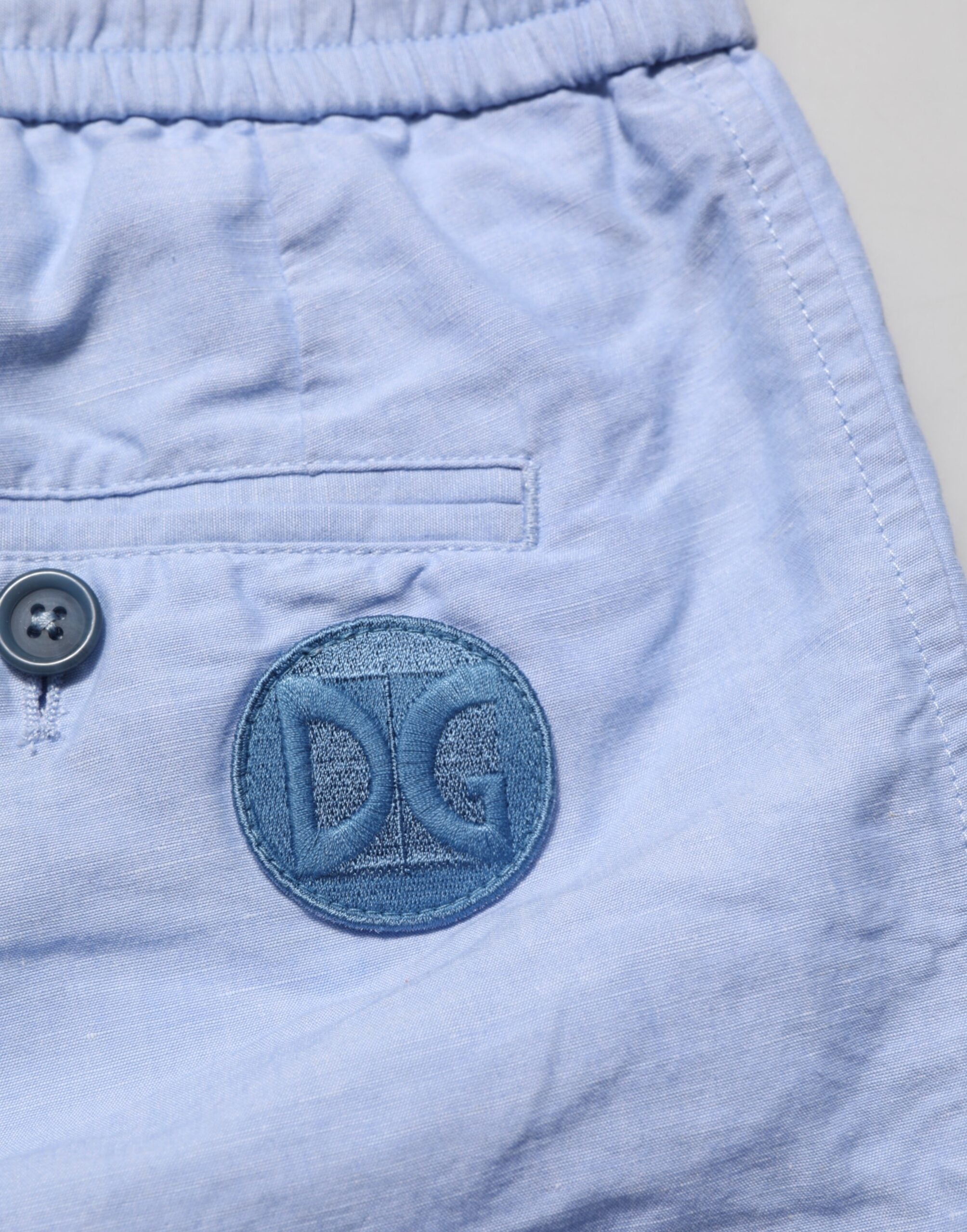 Dolce & Gabbana Light Blue Linen Mid Waist Men Bermuda Men's Shorts (Pre-Owned)