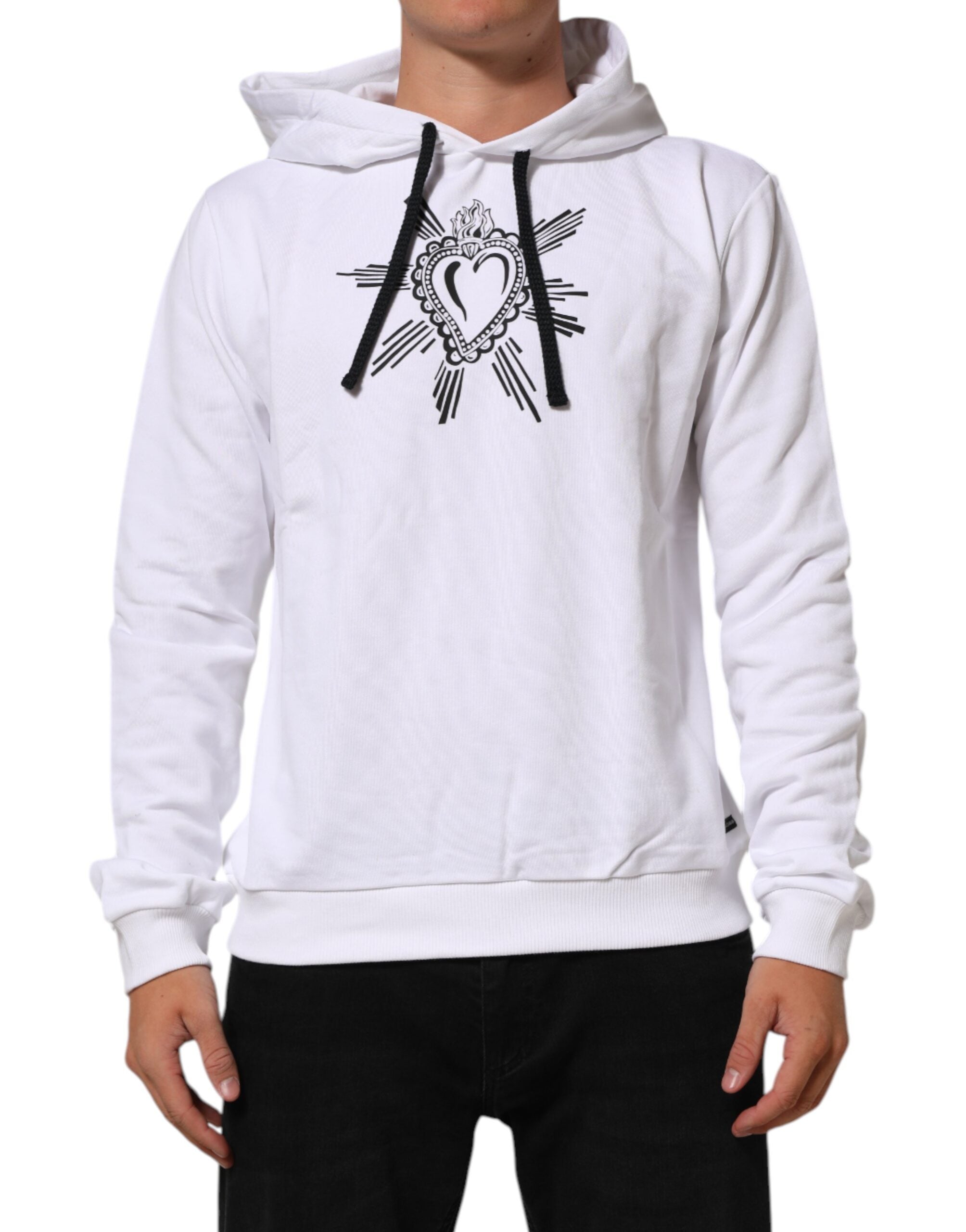 Dolce & Gabbana White Sacred Heart Hooded Sweatshirt Men's Sweater (Pre-Owned)