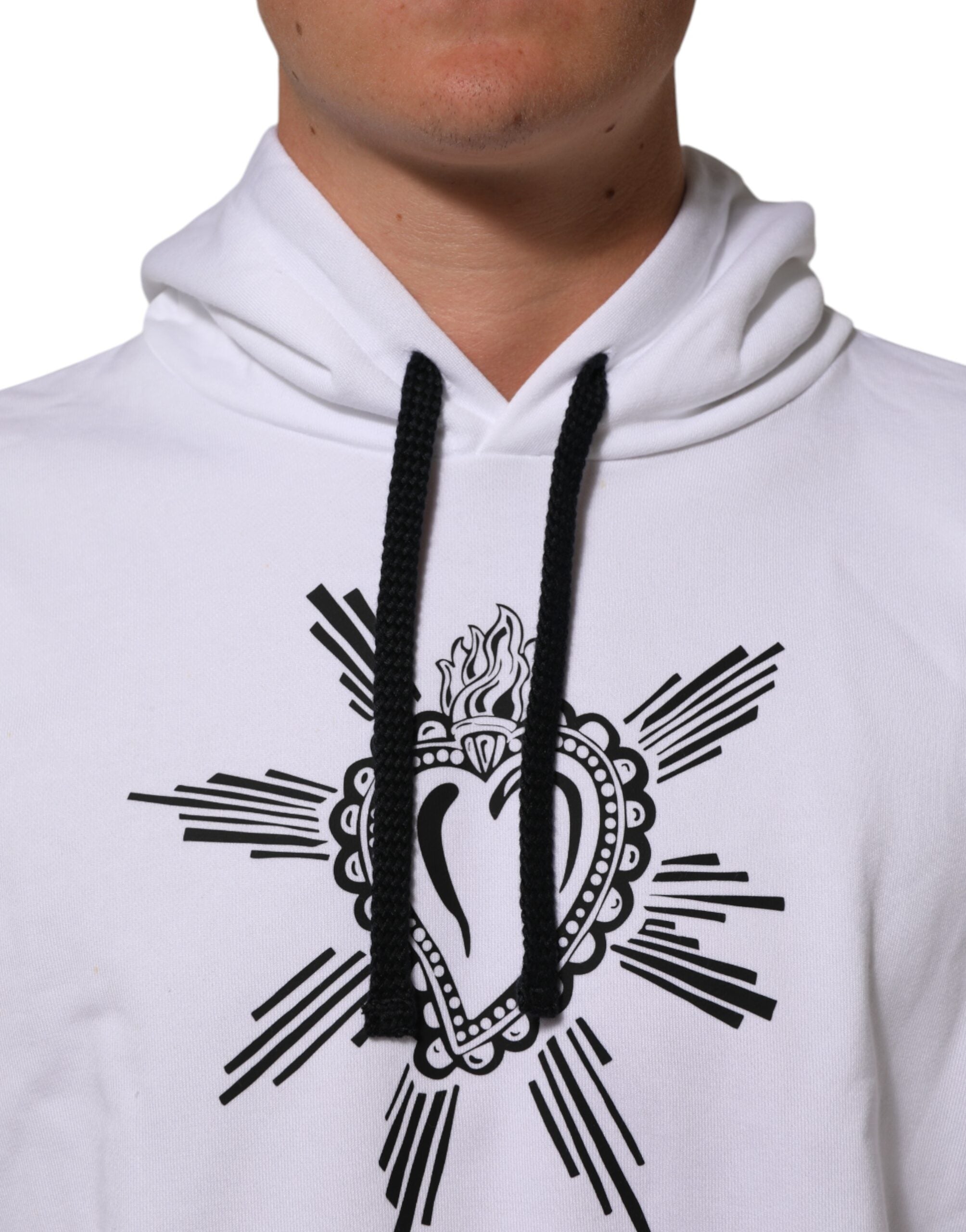 Dolce & Gabbana White Sacred Heart Hooded Sweatshirt Men's Sweater (Pre-Owned)