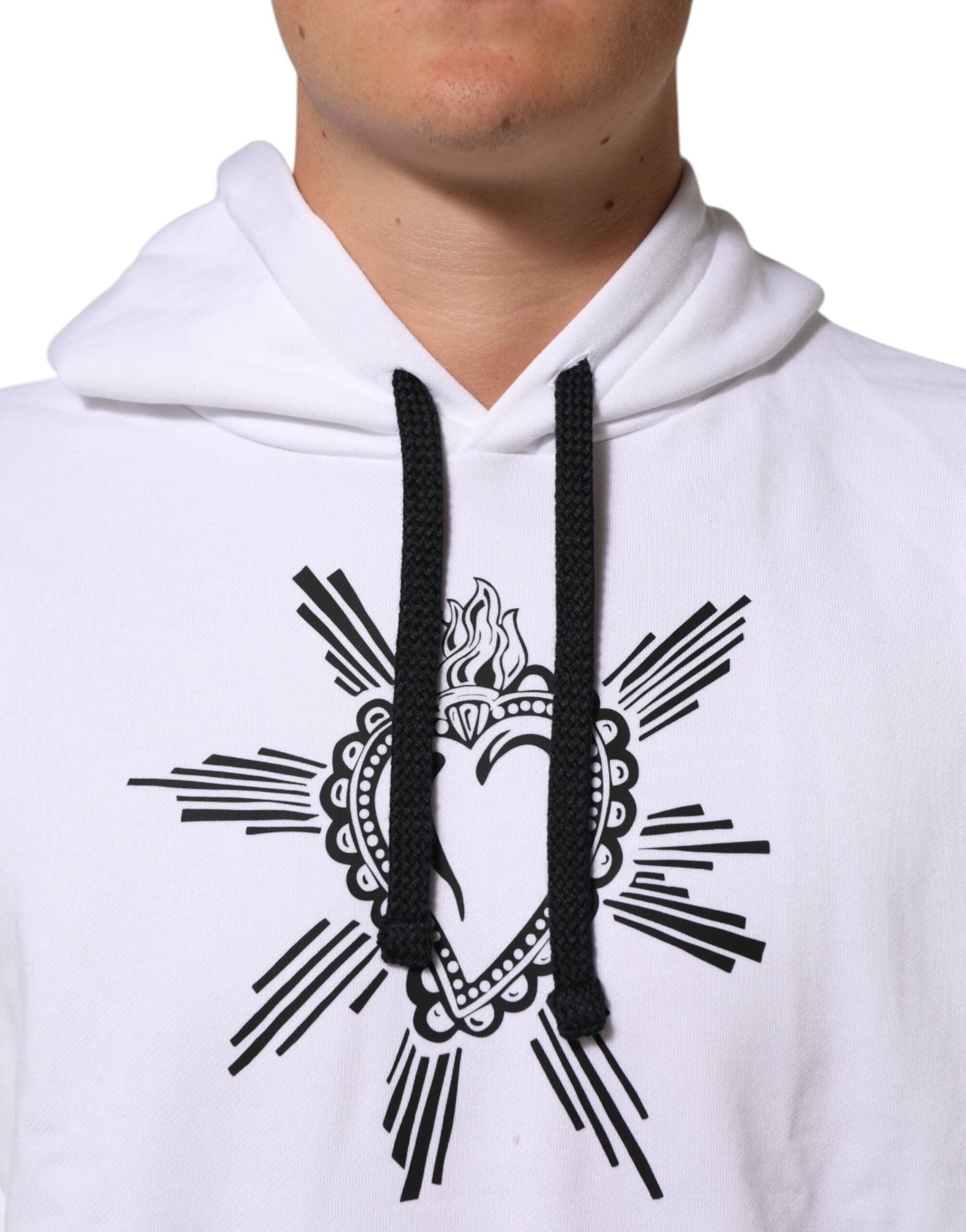 Dolce & Gabbana White Sacred Heart Hooded Sweatshirt Men's Sweater (Pre-Owned)