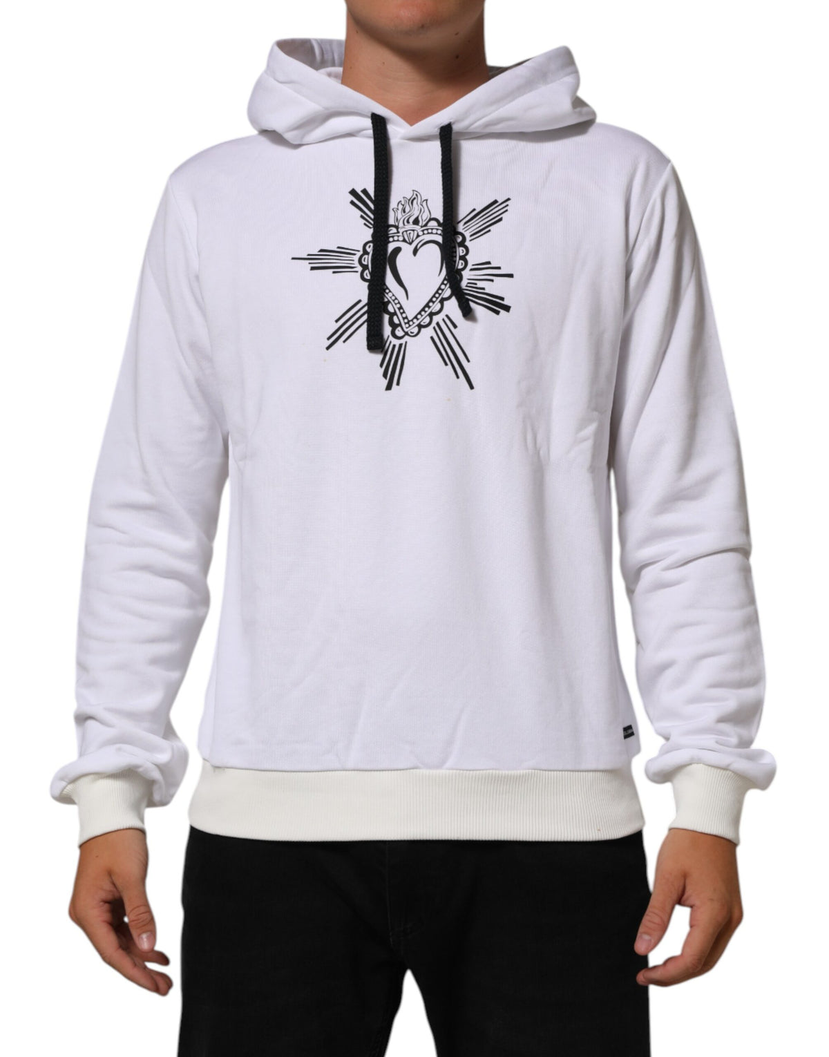 Dolce & Gabbana White Sacred Heart Hooded Sweatshirt Men's Sweater (Pre-Owned)