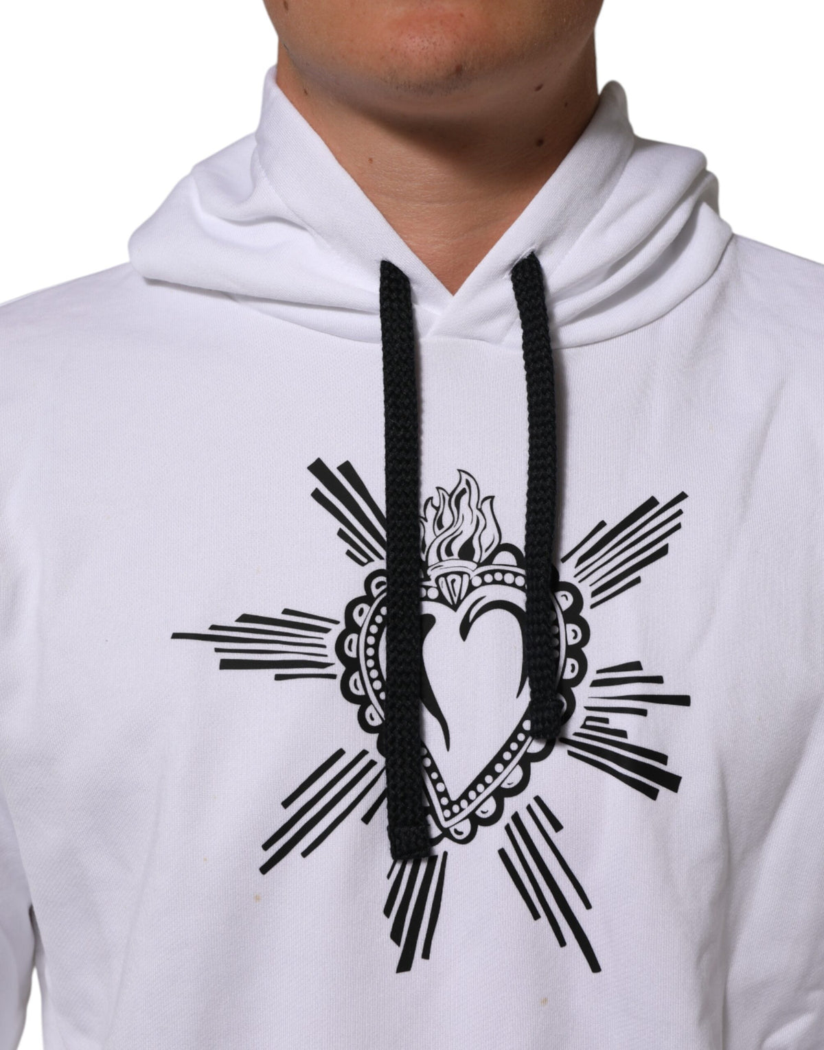Dolce & Gabbana White Sacred Heart Hooded Sweatshirt Men's Sweater (Pre-Owned)