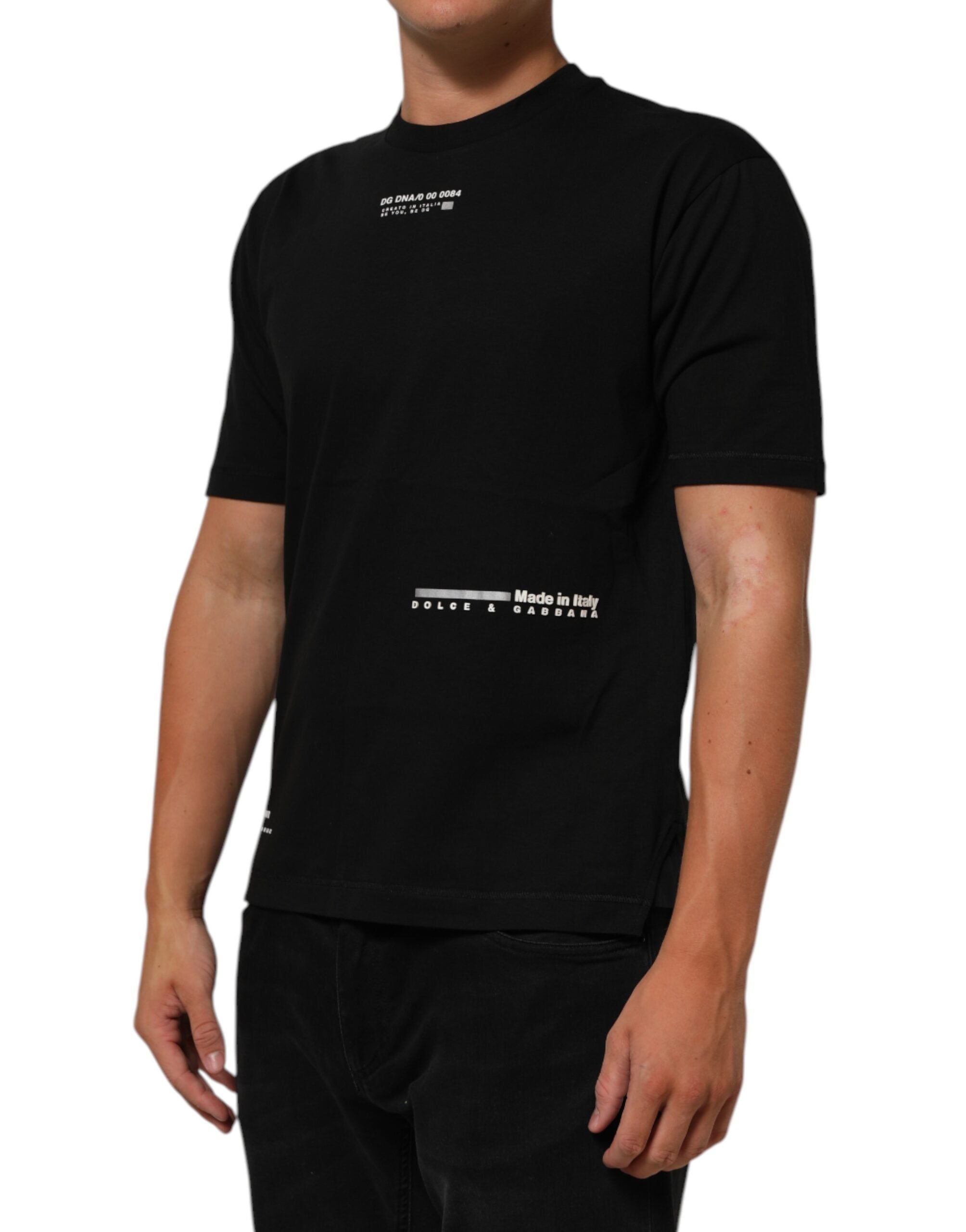 Dolce & Gabbana Black Statement Cotton Men Crew Neck Men's T-shirt (Pre-Owned)