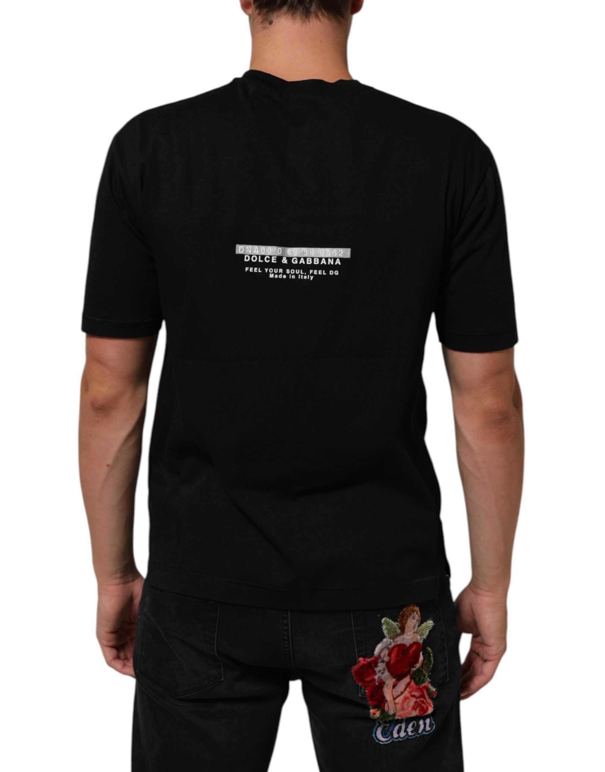 Dolce & Gabbana Black Statement Cotton Men Crew Neck Men's T-shirt (Pre-Owned)