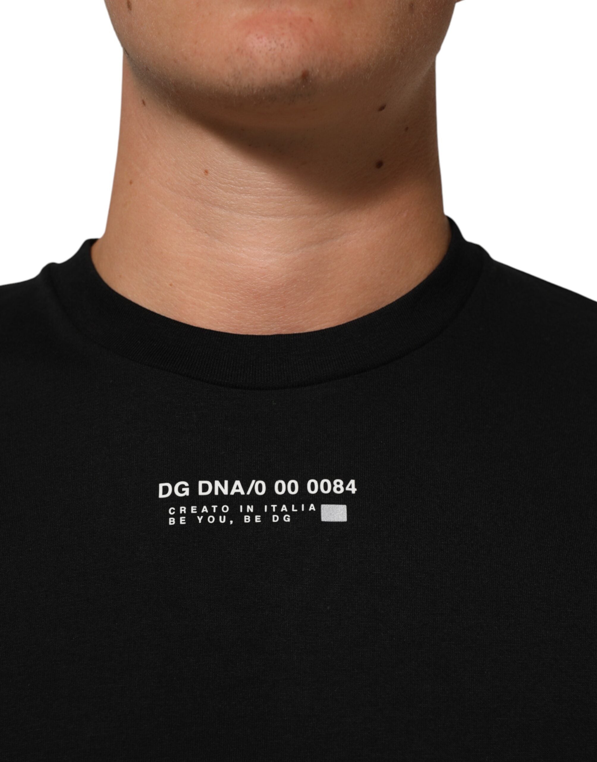 Dolce & Gabbana Black Statement Cotton Men Crew Neck Men's T-shirt (Pre-Owned)