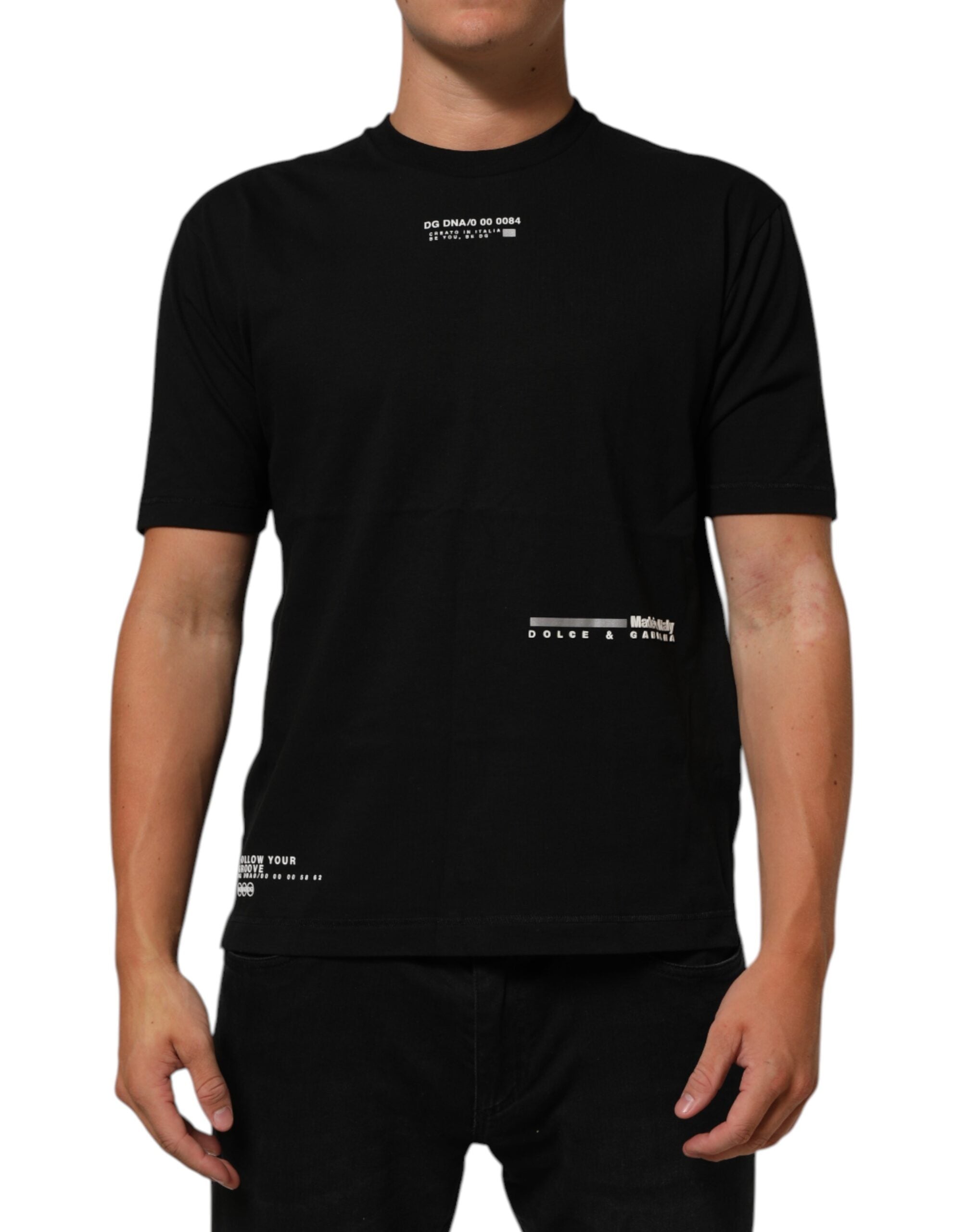 Dolce & Gabbana Black Statement Cotton Men Crew Neck Men's T-shirt (Pre-Owned)