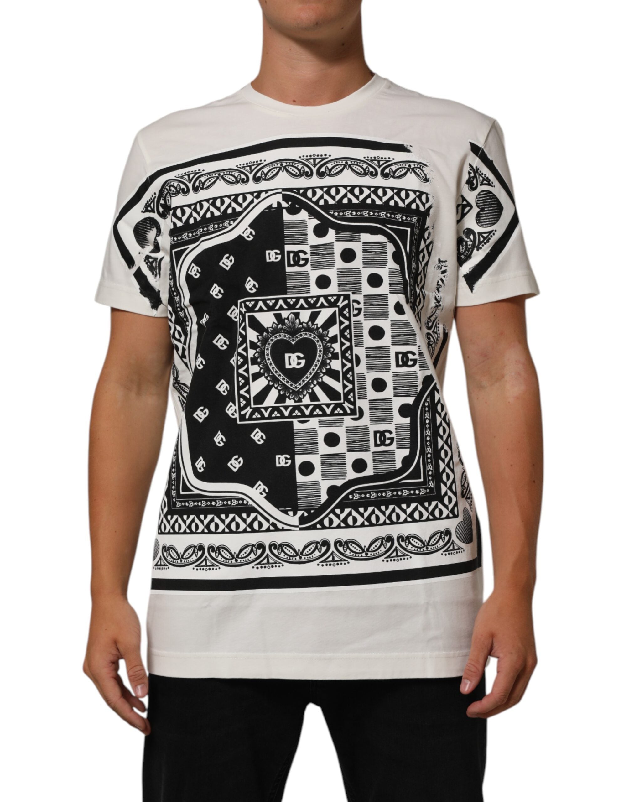 Dolce & Gabbana White Cotton Logo Bandana Print Men Men's T-shirt (Pre-Owned)