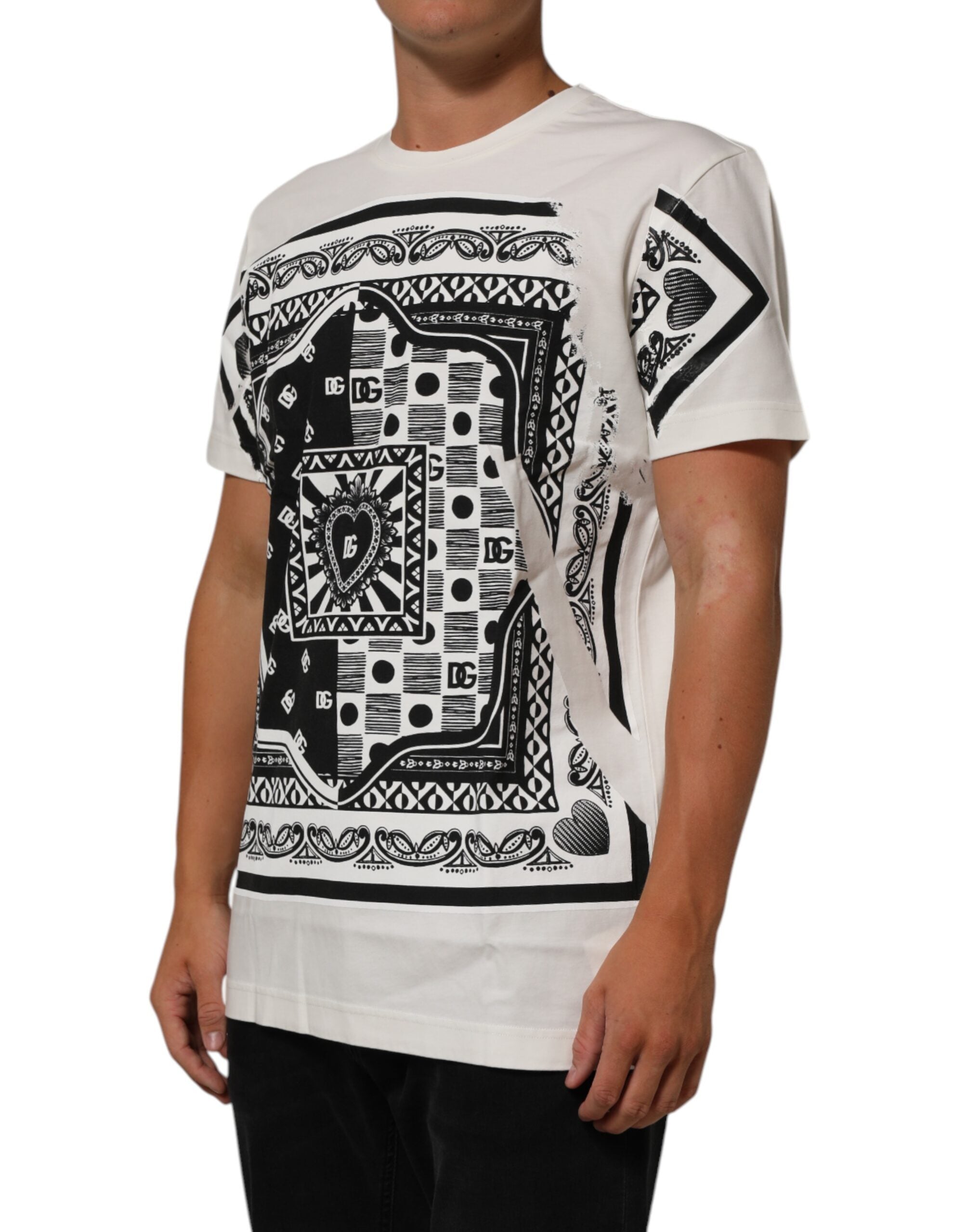 Dolce & Gabbana White Cotton Logo Bandana Print Men Men's T-shirt (Pre-Owned)