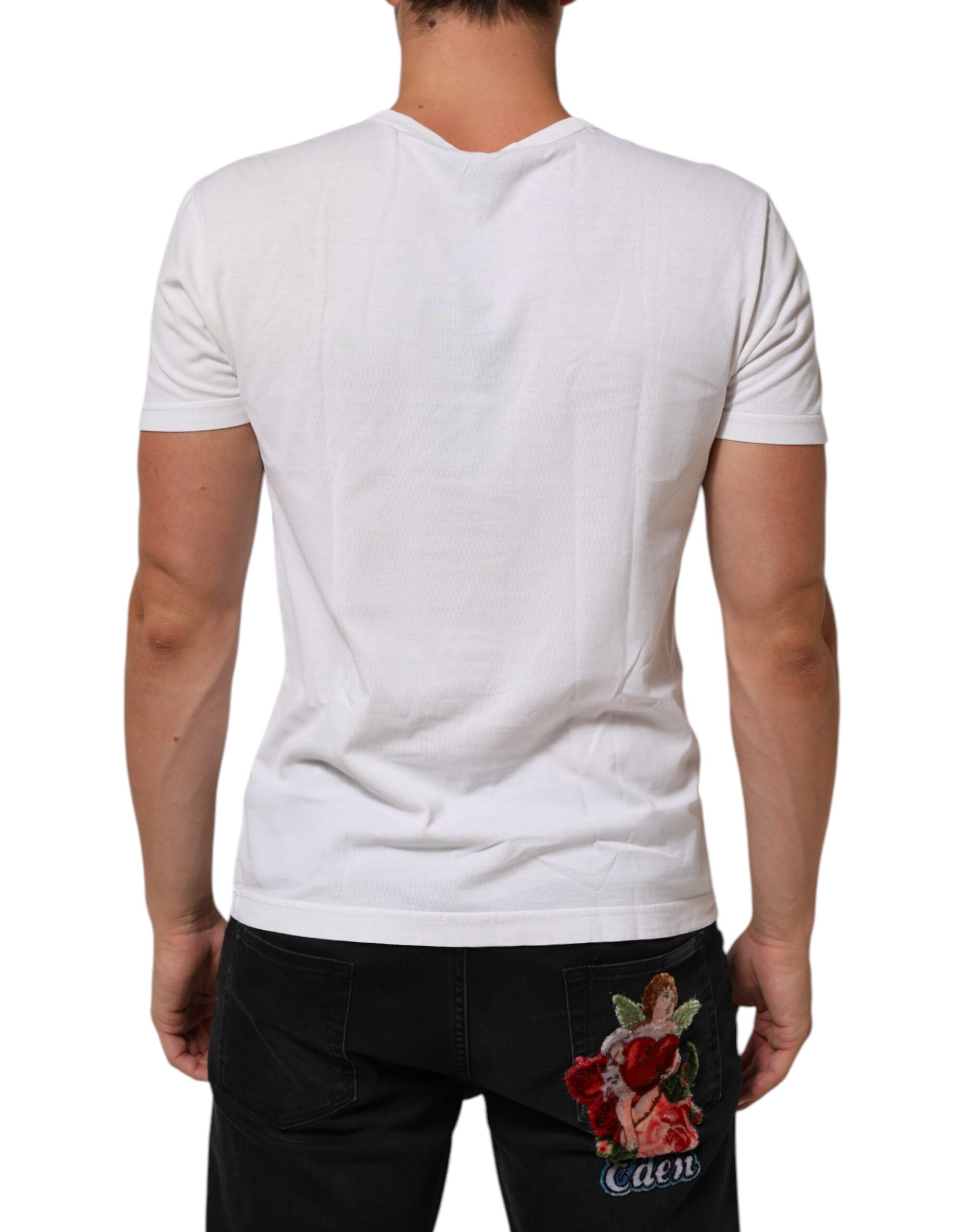 Dolce & Gabbana White Logo Print Cotton Crew Neck Men Men's T-shirt (Pre-Owned)