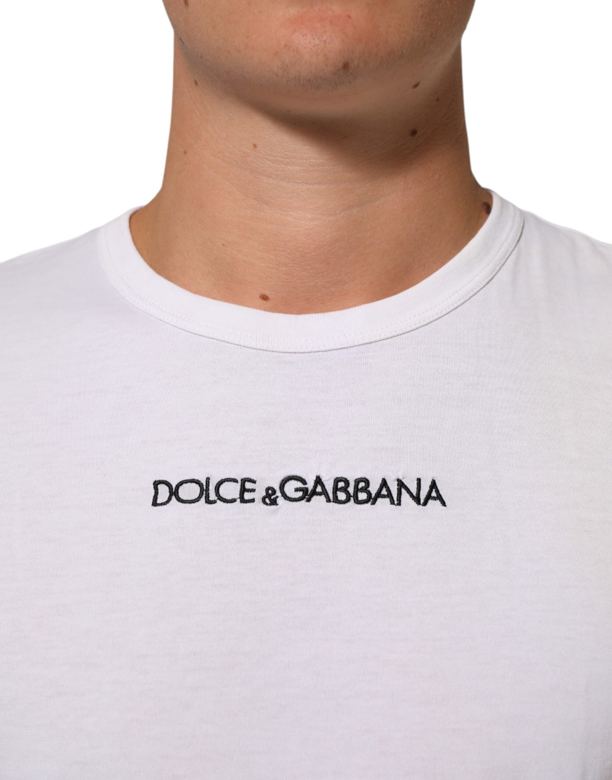 Dolce & Gabbana White Logo Print Cotton Crew Neck Men Men's T-shirt (Pre-Owned)