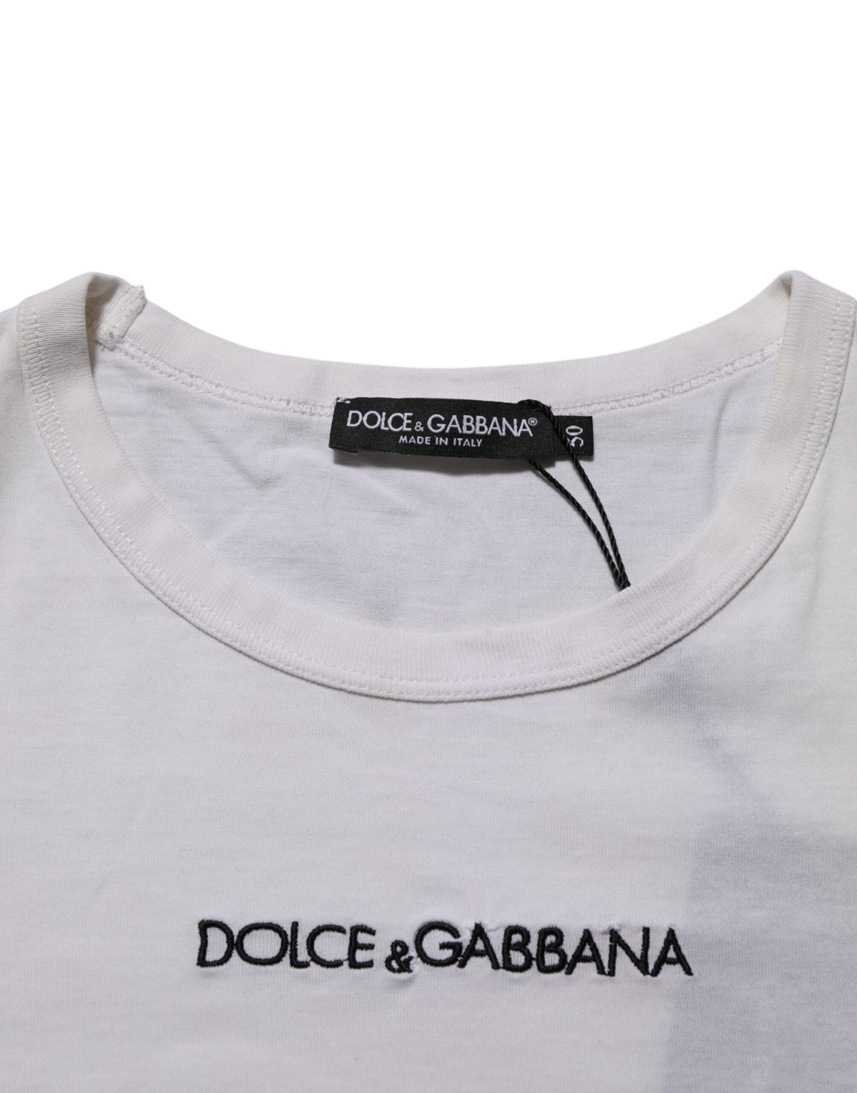 Dolce & Gabbana White Logo Print Cotton Crew Neck Men Men's T-shirt (Pre-Owned)
