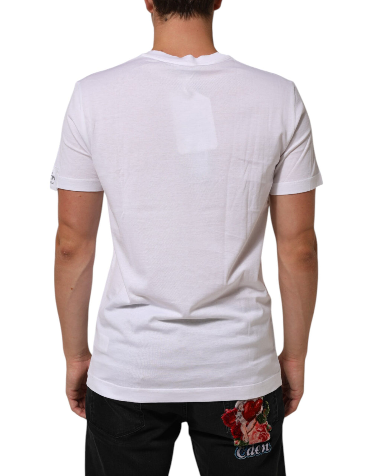 Dolce & Gabbana White Logo Print Cotton Crew Neck Men's T-shirt (Pre-Owned)