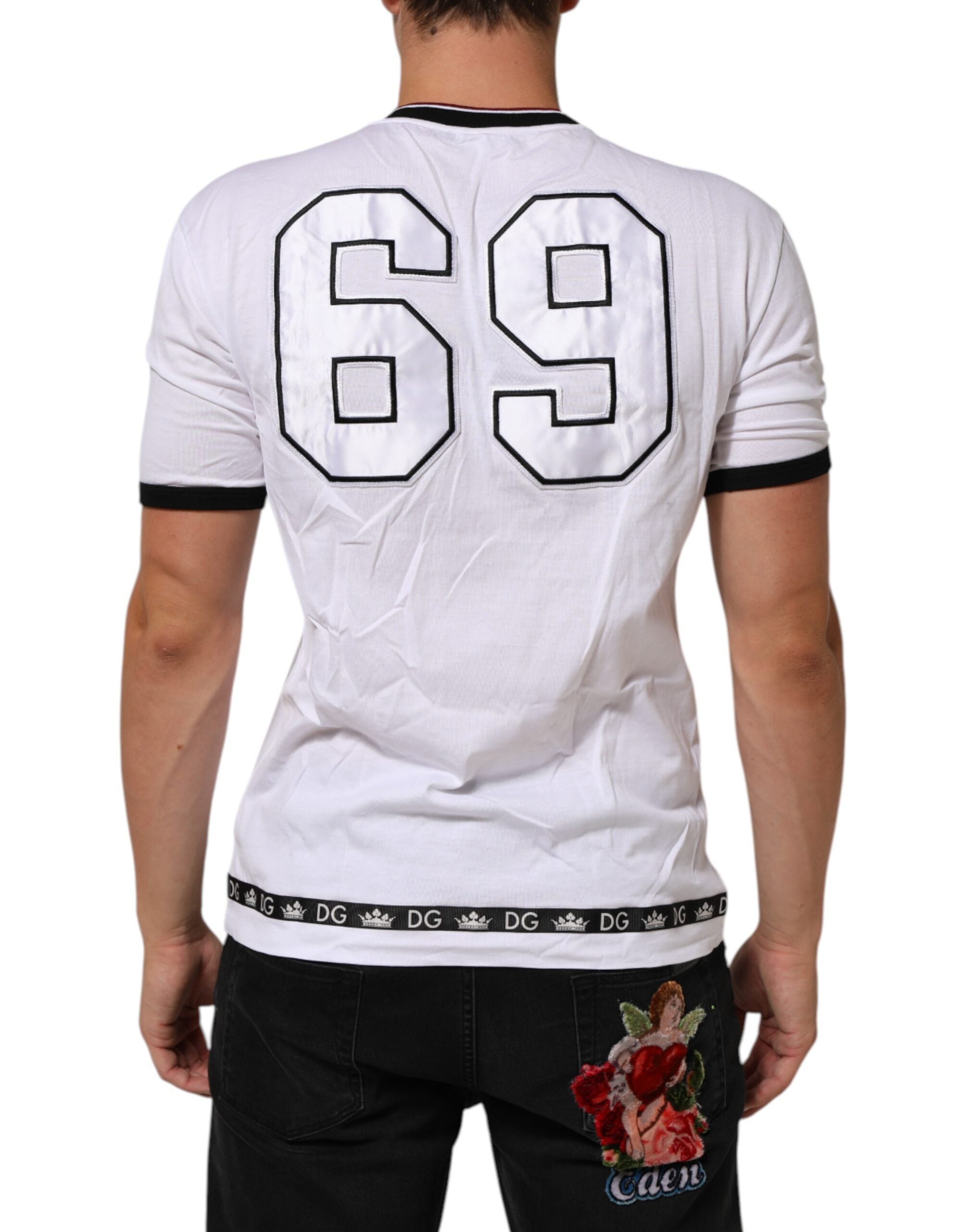 Dolce & Gabbana White Cotton Crown King Embroidery Men's T-shirt (Pre-Owned)
